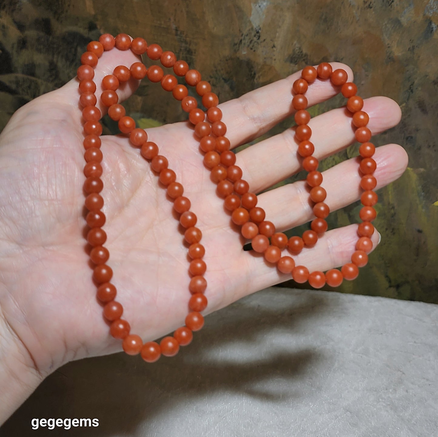 6.6mm Premium natural Baoshan Nan Hong 108 mala necklace / multi loops bracelet 43.65克优质天然保山南红108念珠項链多圈手链