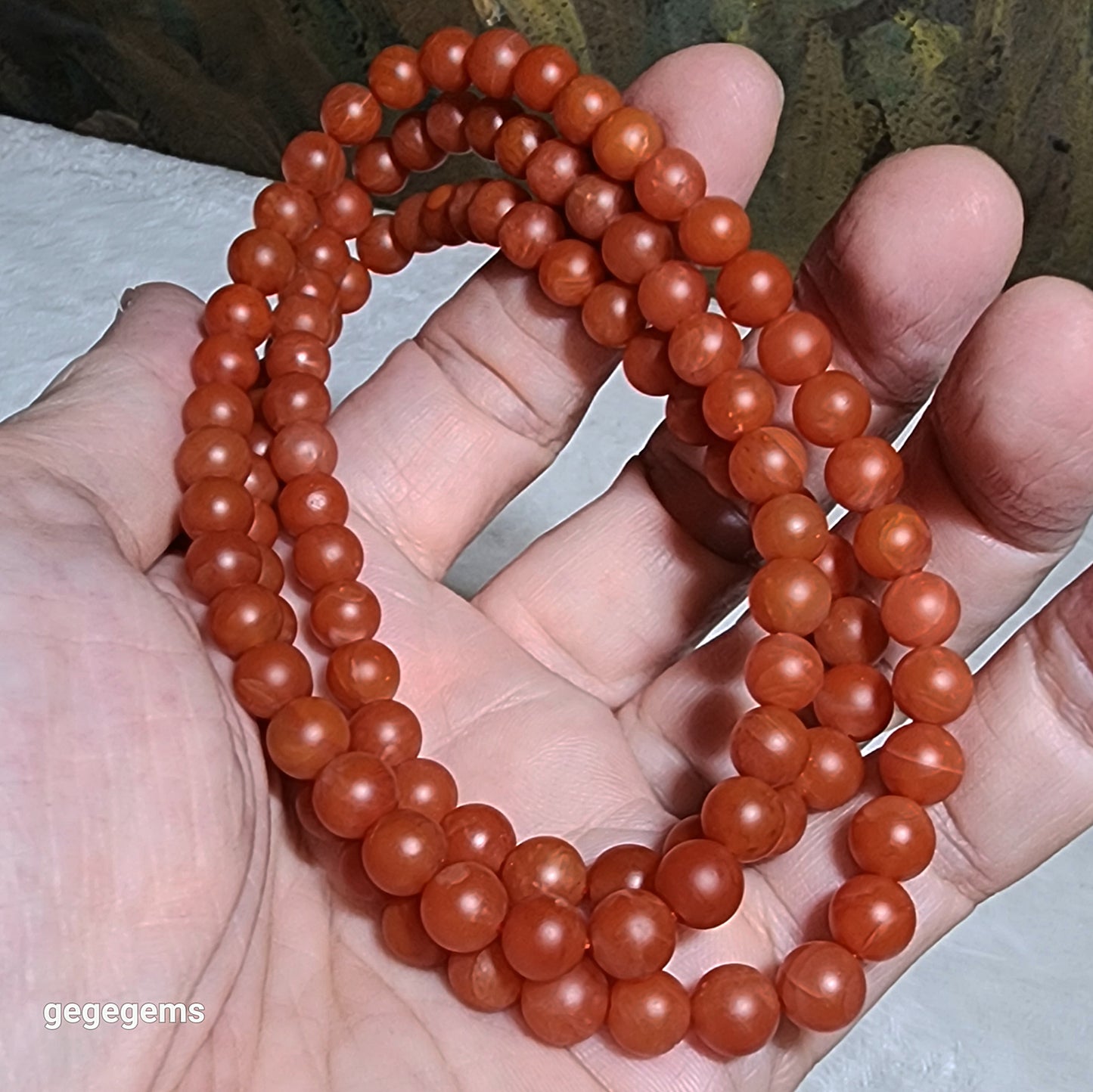 6.6mm Premium natural Baoshan Nan Hong 108 mala necklace / multi loops bracelet 43.65克优质天然保山南红108念珠項链多圈手链