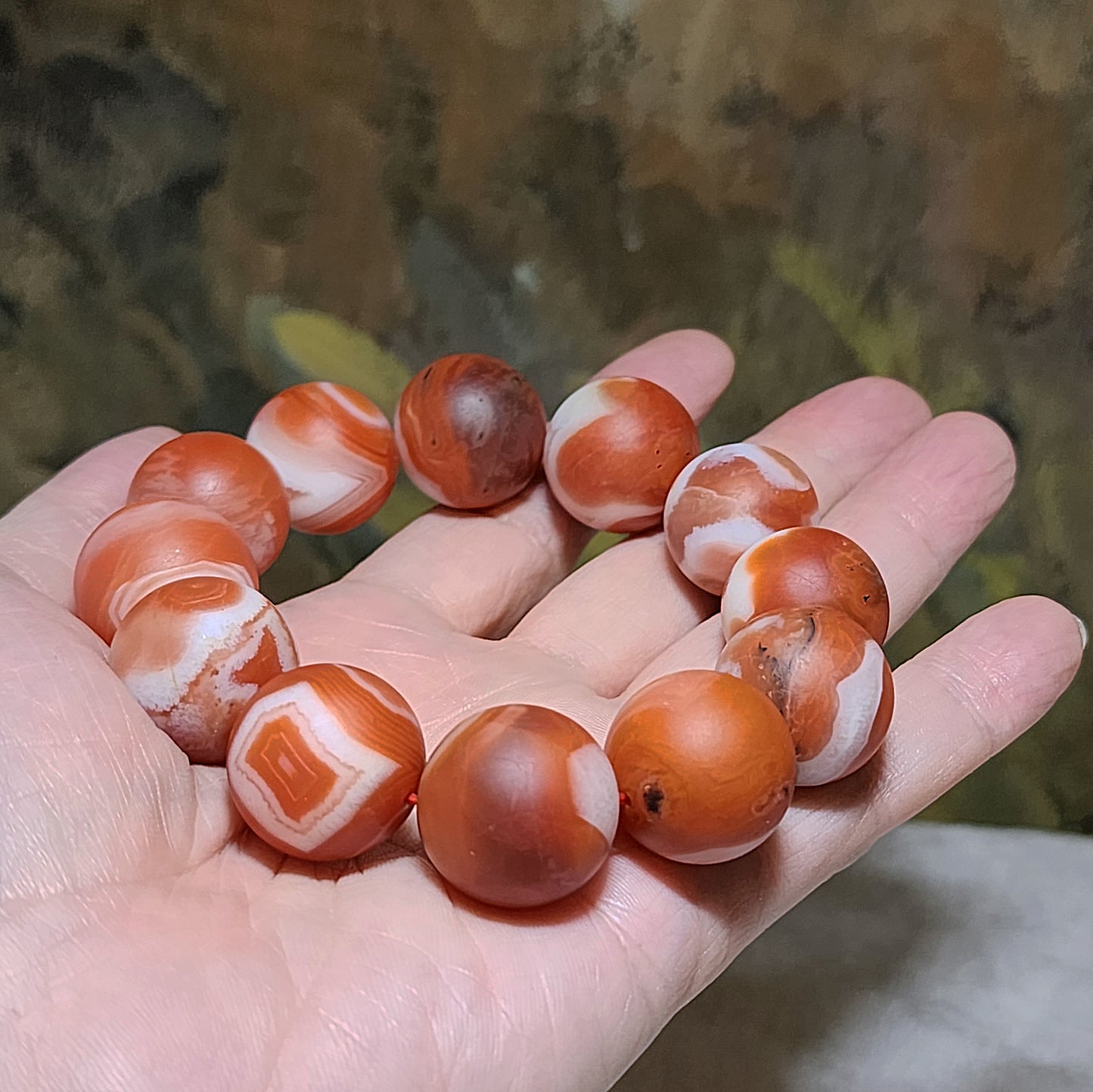 Rare 20mm Premium Baoshan Nan Hong red & white with some "skin" bracelet 罕见大尺寸135克保山南红红白带小许铁皮手链