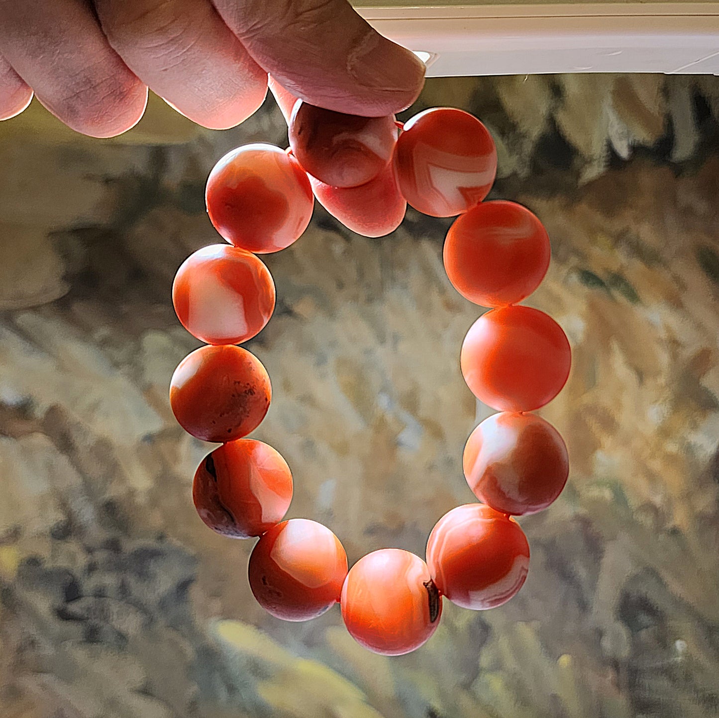 Rare 20mm Premium Baoshan Nan Hong red & white with some "skin" bracelet 罕见大尺寸135克保山南红红白带小许铁皮手链