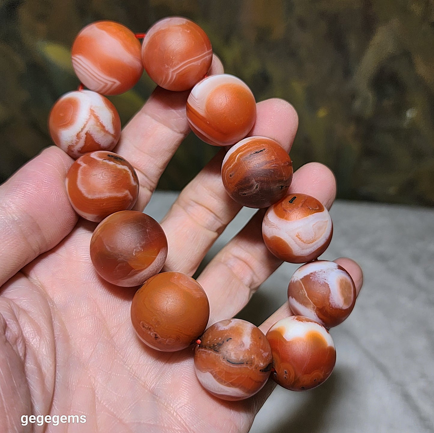 Rare 20mm Premium Baoshan Nan Hong red & white with some "skin" bracelet 罕见大尺寸135克保山南红红白带小许铁皮手链