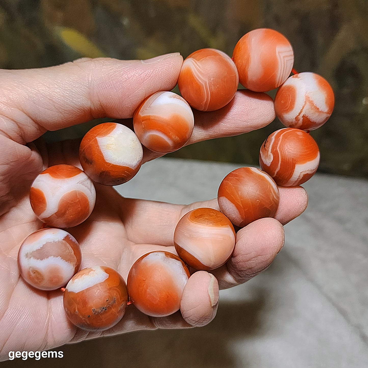 Rare 20mm Premium Baoshan Nan Hong red & white with some "skin" bracelet 罕见大尺寸135克保山南红红白带小许铁皮手链