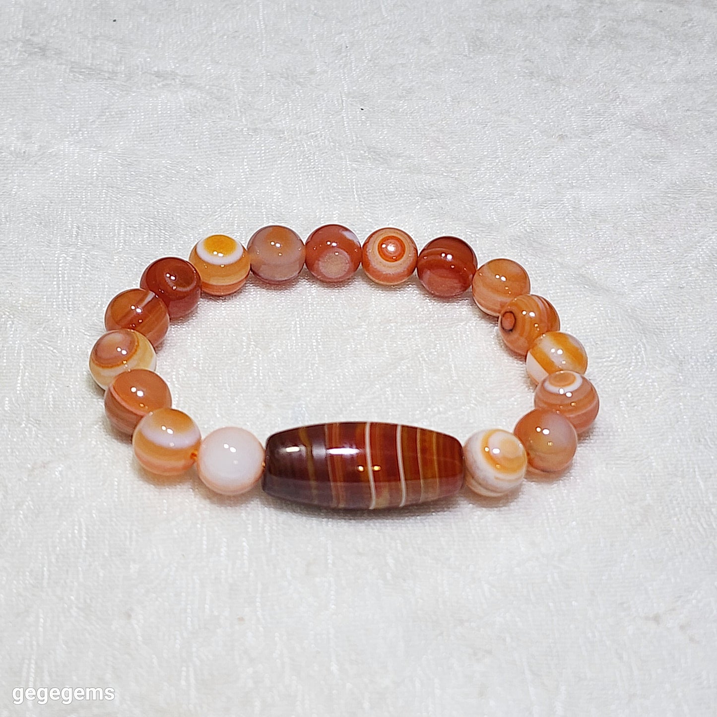 30mm Sardonyx natural pattern Lines Dzi & 10mm Natural Eye Agate Bracelet 缠丝玛瑙天然多线天珠配10毫米天然眼天眼玛瑙手链