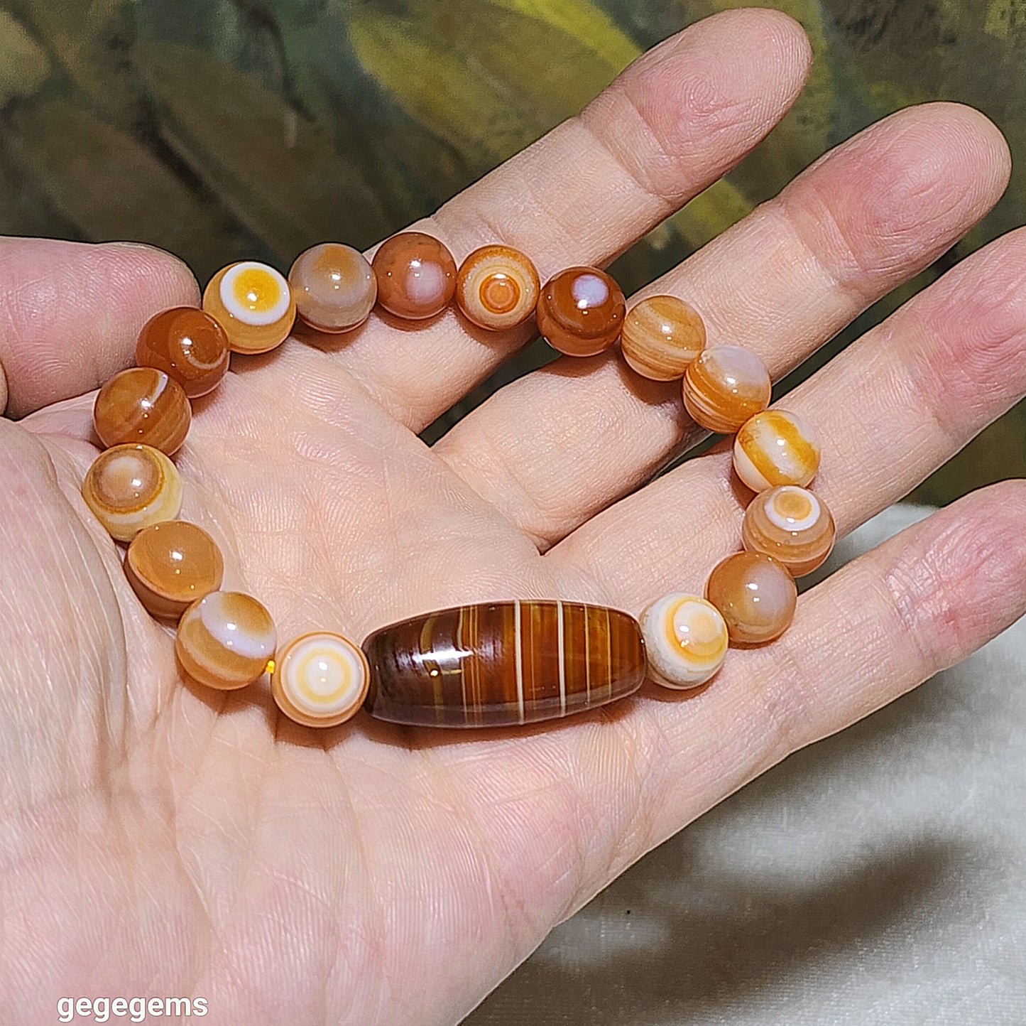 30mm Sardonyx natural pattern Lines Dzi & 10mm Natural Eye Agate Bracelet 缠丝玛瑙天然多线天珠配10毫米天然眼天眼玛瑙手链