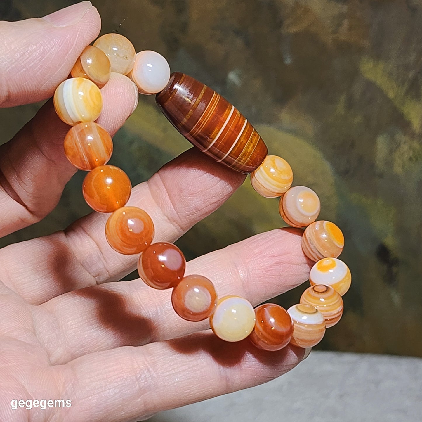 30mm Sardonyx natural pattern Lines Dzi & 10mm Natural Eye Agate Bracelet 缠丝玛瑙天然多线天珠配10毫米天然眼天眼玛瑙手链