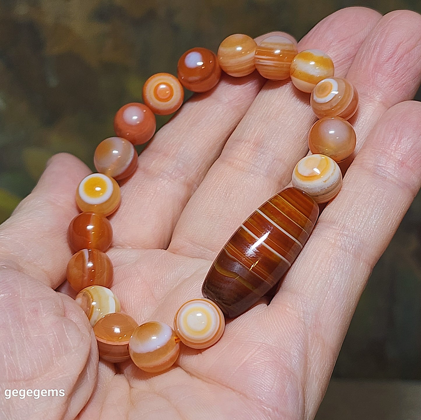 30mm Sardonyx natural pattern Lines Dzi & 10mm Natural Eye Agate Bracelet 缠丝玛瑙天然多线天珠配10毫米天然眼天眼玛瑙手链