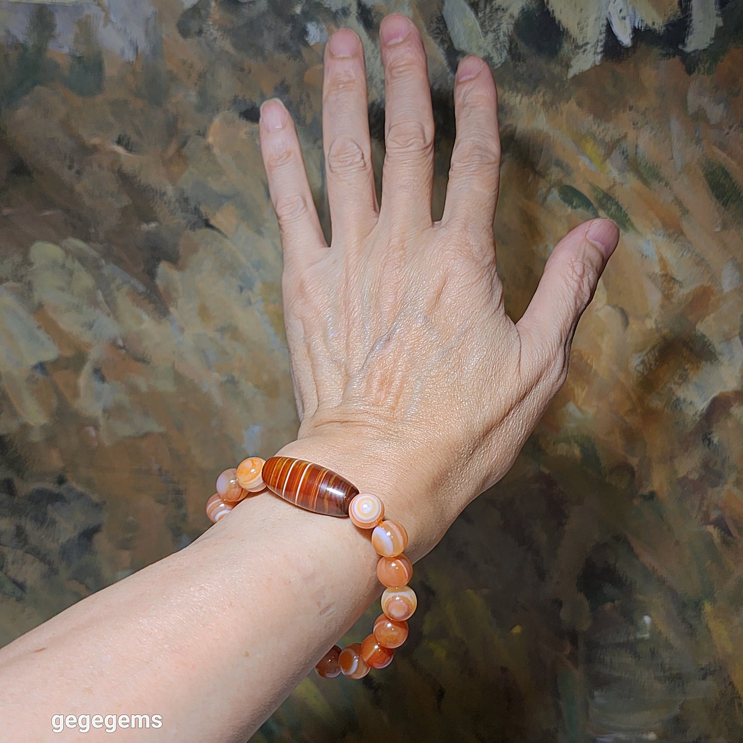 30mm Sardonyx natural pattern Lines Dzi & 10mm Natural Eye Agate Bracelet 缠丝玛瑙天然多线天珠配10毫米天然眼天眼玛瑙手链