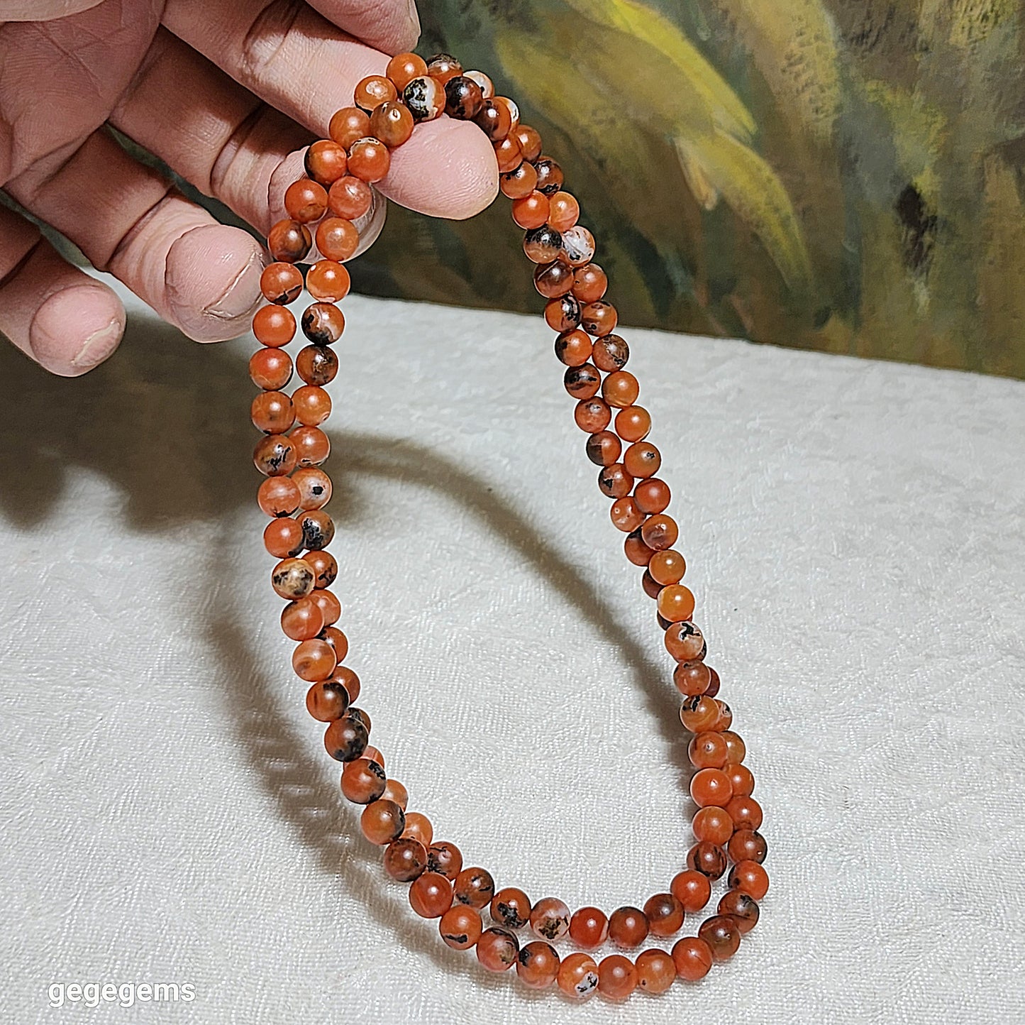 6.1mm Baoshan red white & natural black "skin" 3 colors 108 mala necklace/ multi loops bracelet 保山南红红白料带天然黑皮108念珠项链