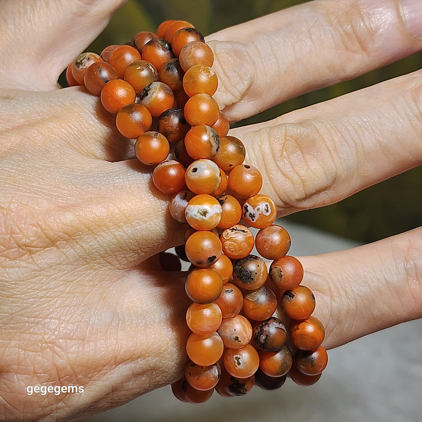 6.1mm Baoshan red white & natural black "skin" 3 colors 108 mala necklace/ multi loops bracelet 保山南红红白料带天然黑皮108念珠项链