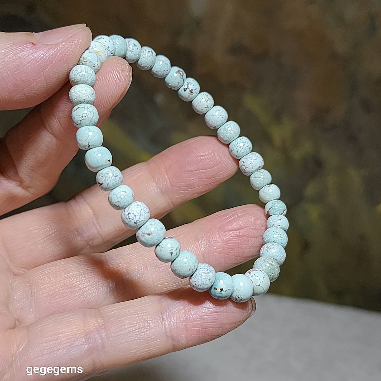 6mm+ Natural untreated Hubei Turquoise thick abacus beads bracelet 优质天然原矿湖北松石6毫米苹果珠手链