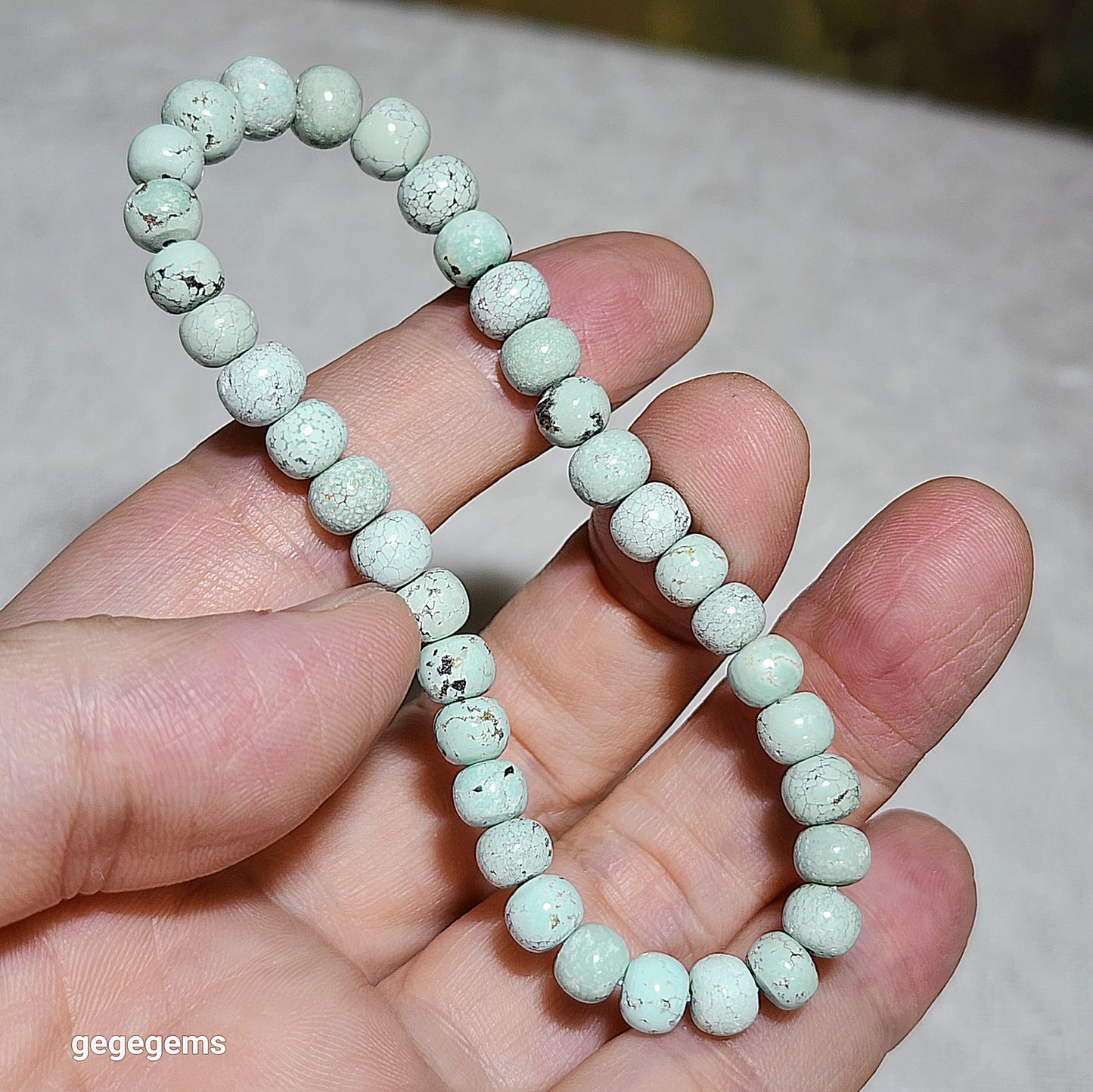 6mm+ Natural untreated Hubei Turquoise thick abacus beads bracelet 优质天然原矿湖北松石6毫米苹果珠手链