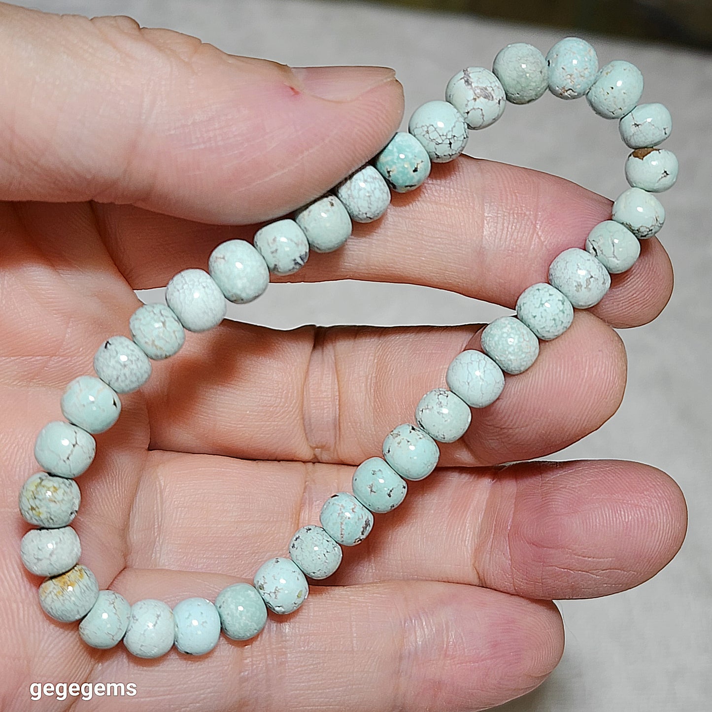 6mm+ Natural untreated Hubei Turquoise thick abacus beads bracelet 优质天然原矿湖北松石6毫米苹果珠手链