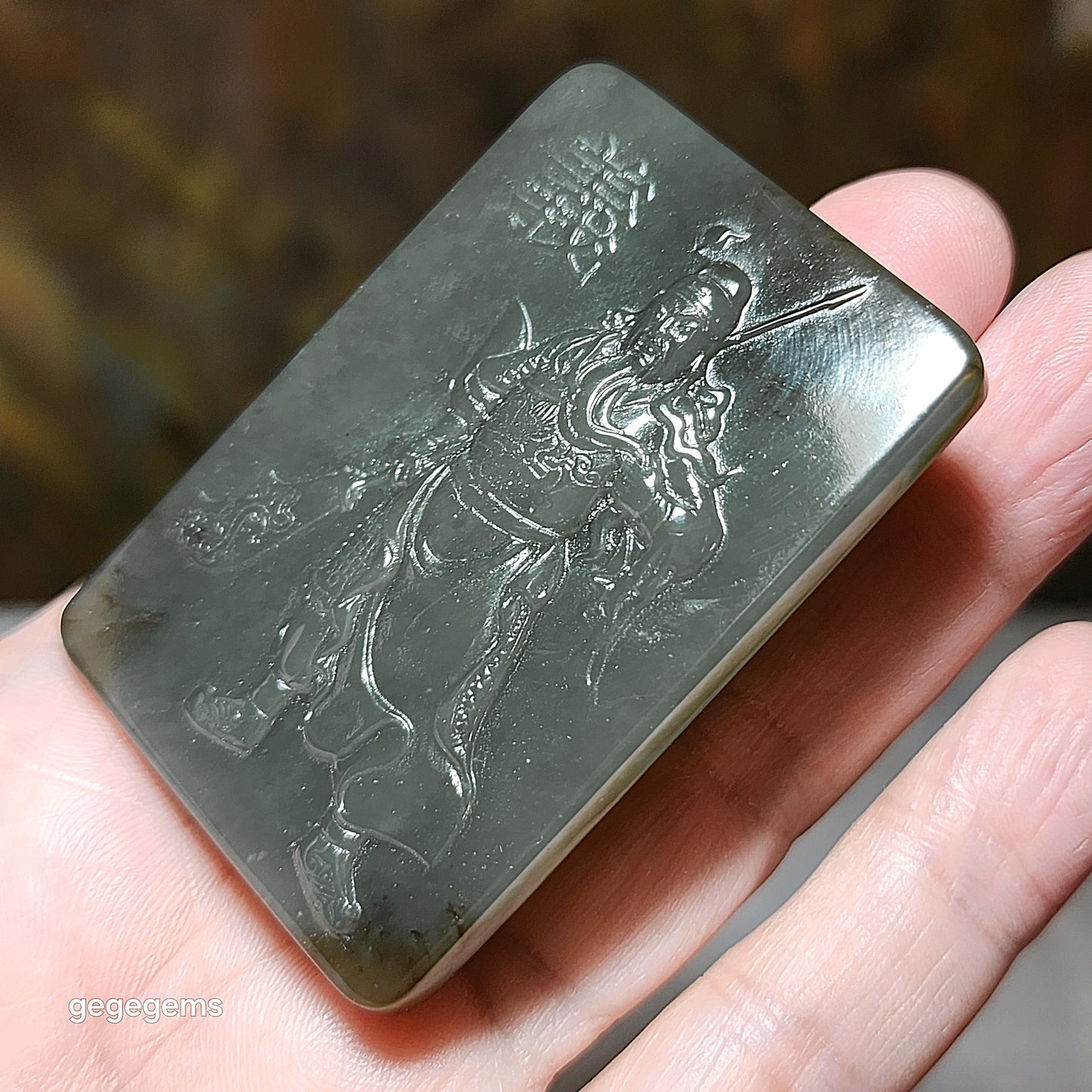 Premium Nephrite green caramel brown Guan Gong (Guan Yu) belt buckle (with certificate) 精品和田玉且末糖青白关公(关羽)皮带扣(带证书)