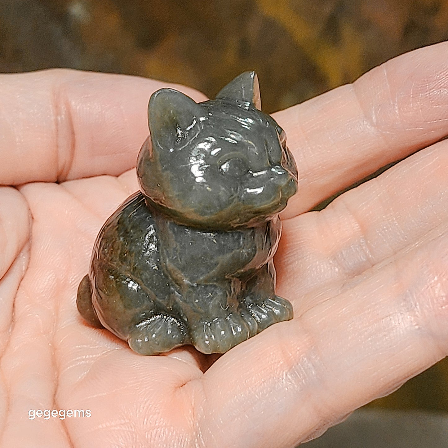 Premium Nephrite greenish caramel brown 3 dimensional Cat 和田玉且末糖青白立体小猫茶宠小摆件