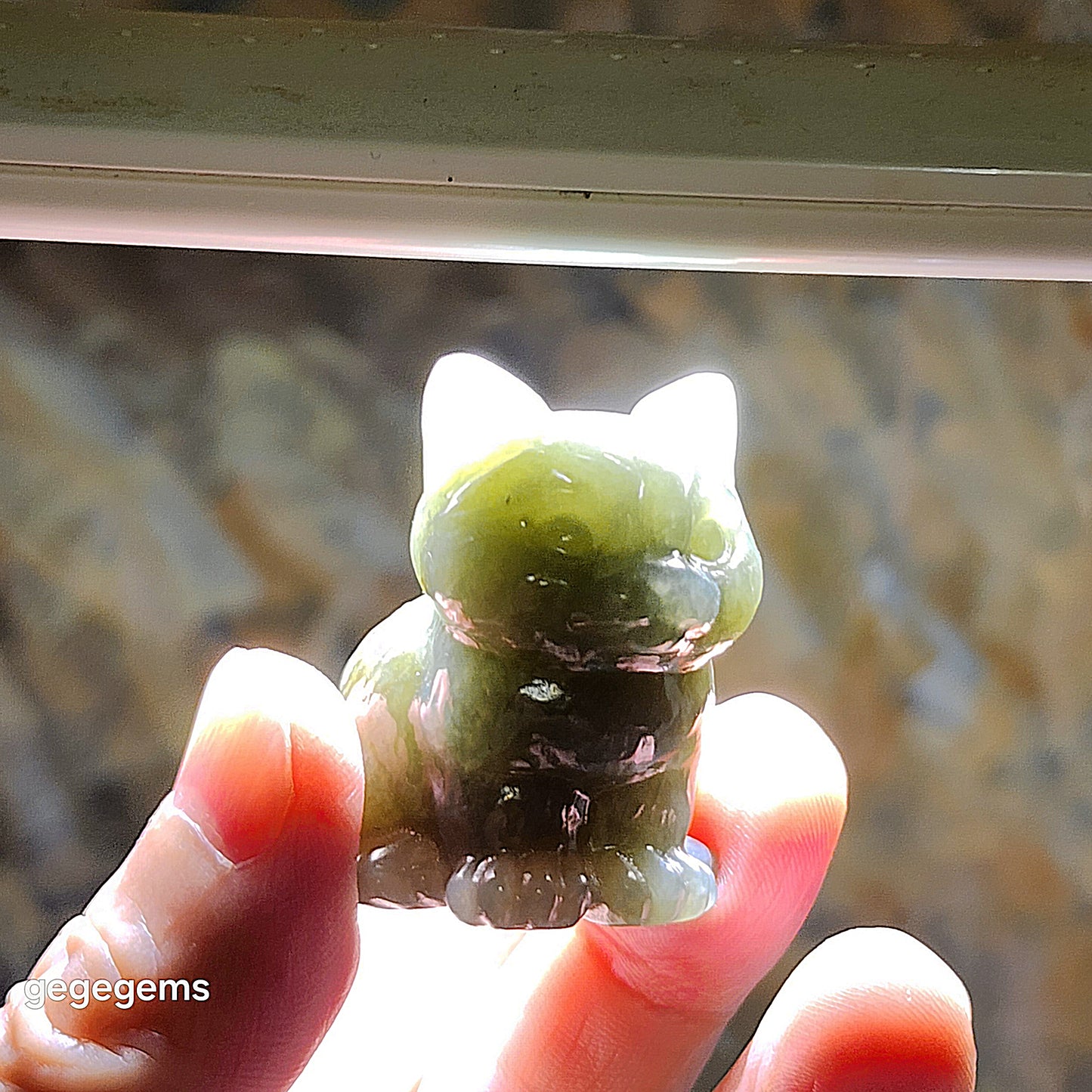Premium Nephrite greenish caramel brown 3 dimensional Cat 和田玉且末糖青白立体小猫茶宠小摆件