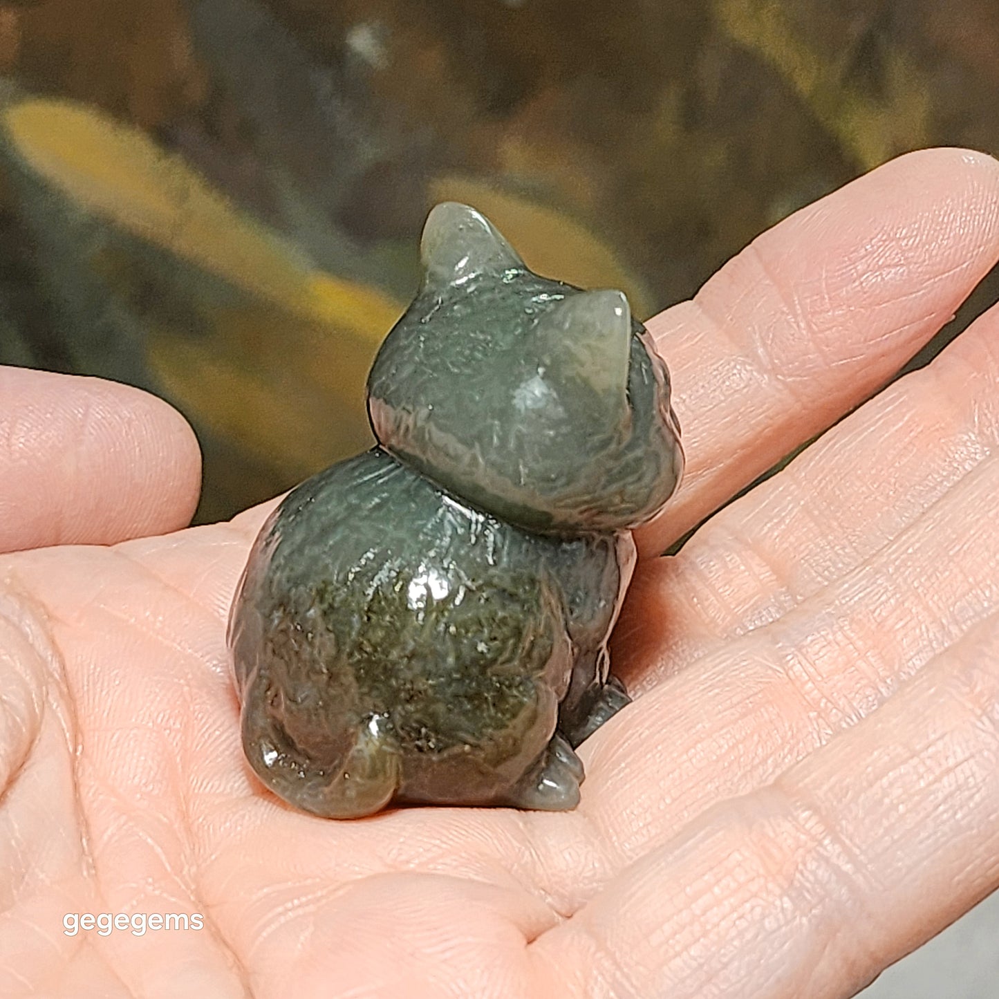Premium Nephrite greenish caramel brown 3 dimensional Cat 和田玉且末糖青白立体小猫茶宠小摆件