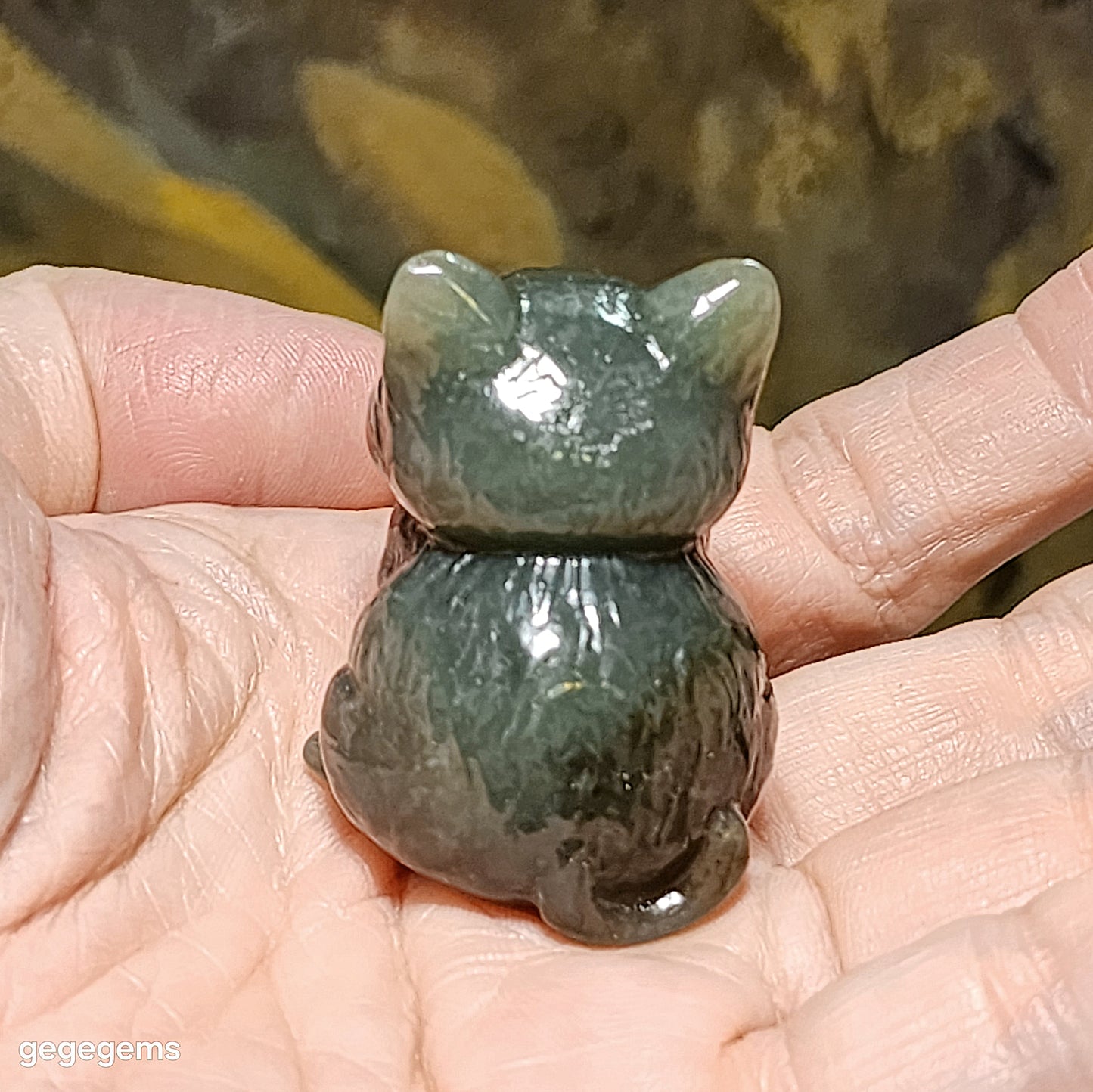 Premium Nephrite greenish caramel brown 3 dimensional Cat 和田玉且末糖青白立体小猫茶宠小摆件