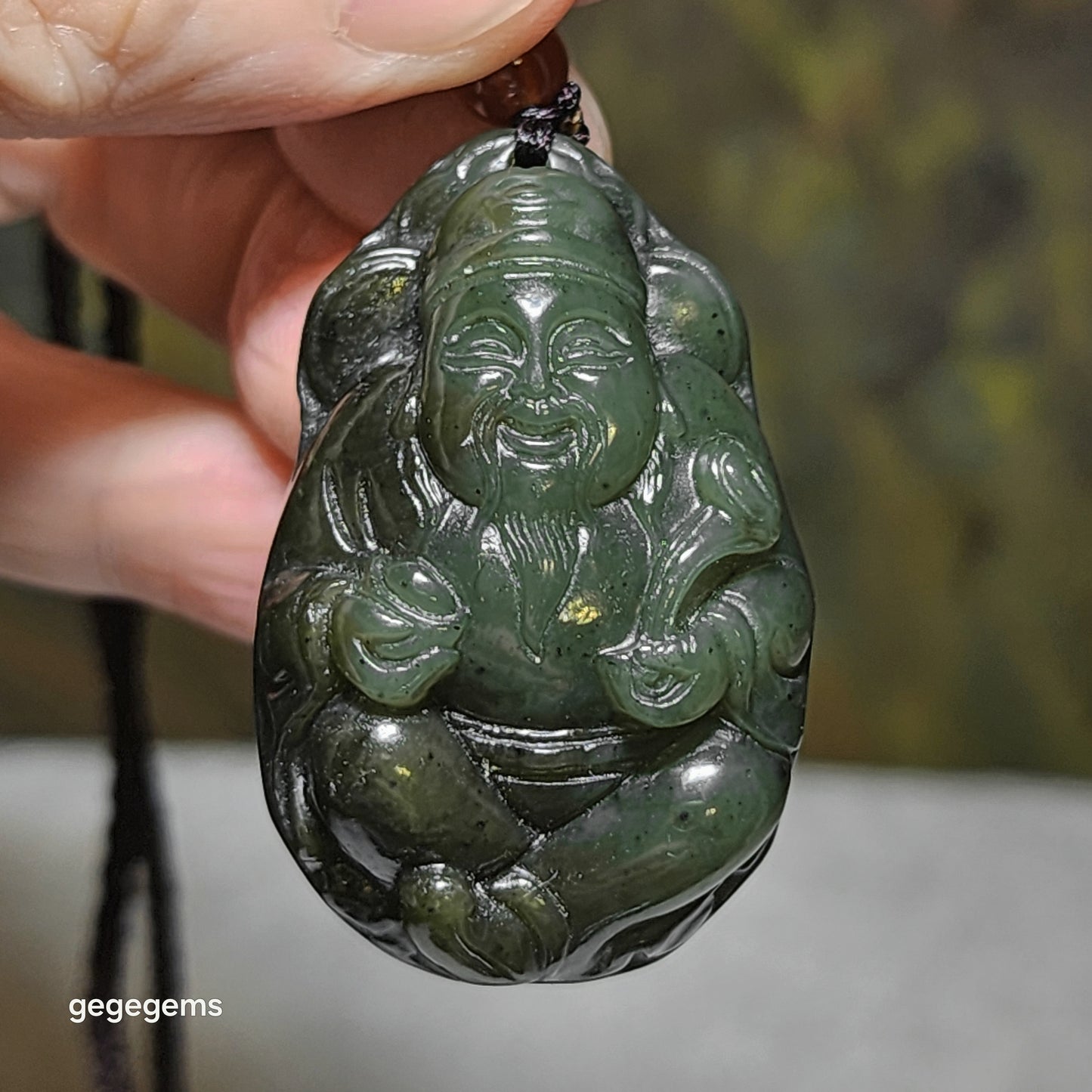 Premium Nephrite yellowish green biyu God of Wealth pendant (with certificate) 精品和田玉碧玉黃绿财神吊坠(带证书)