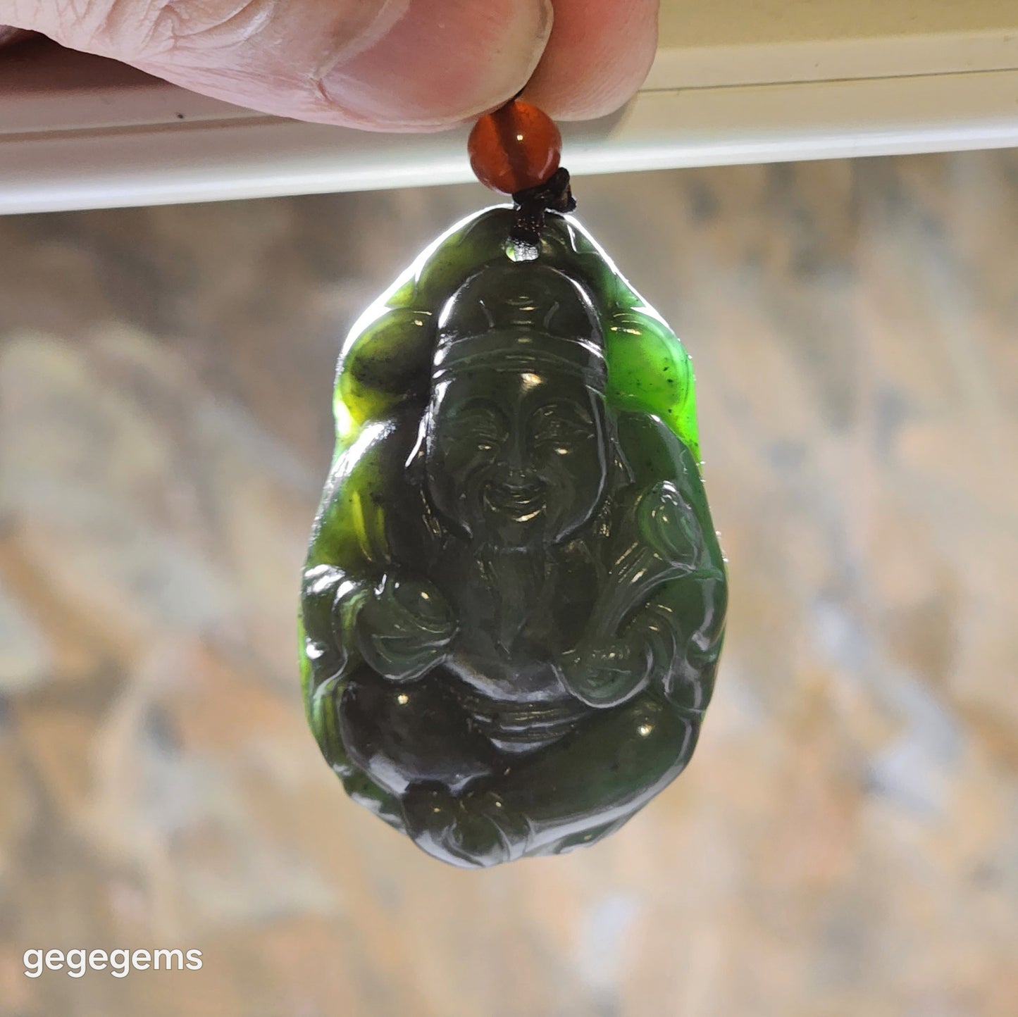Premium Nephrite yellowish green biyu God of Wealth pendant (with certificate) 精品和田玉碧玉黃绿财神吊坠(带证书)