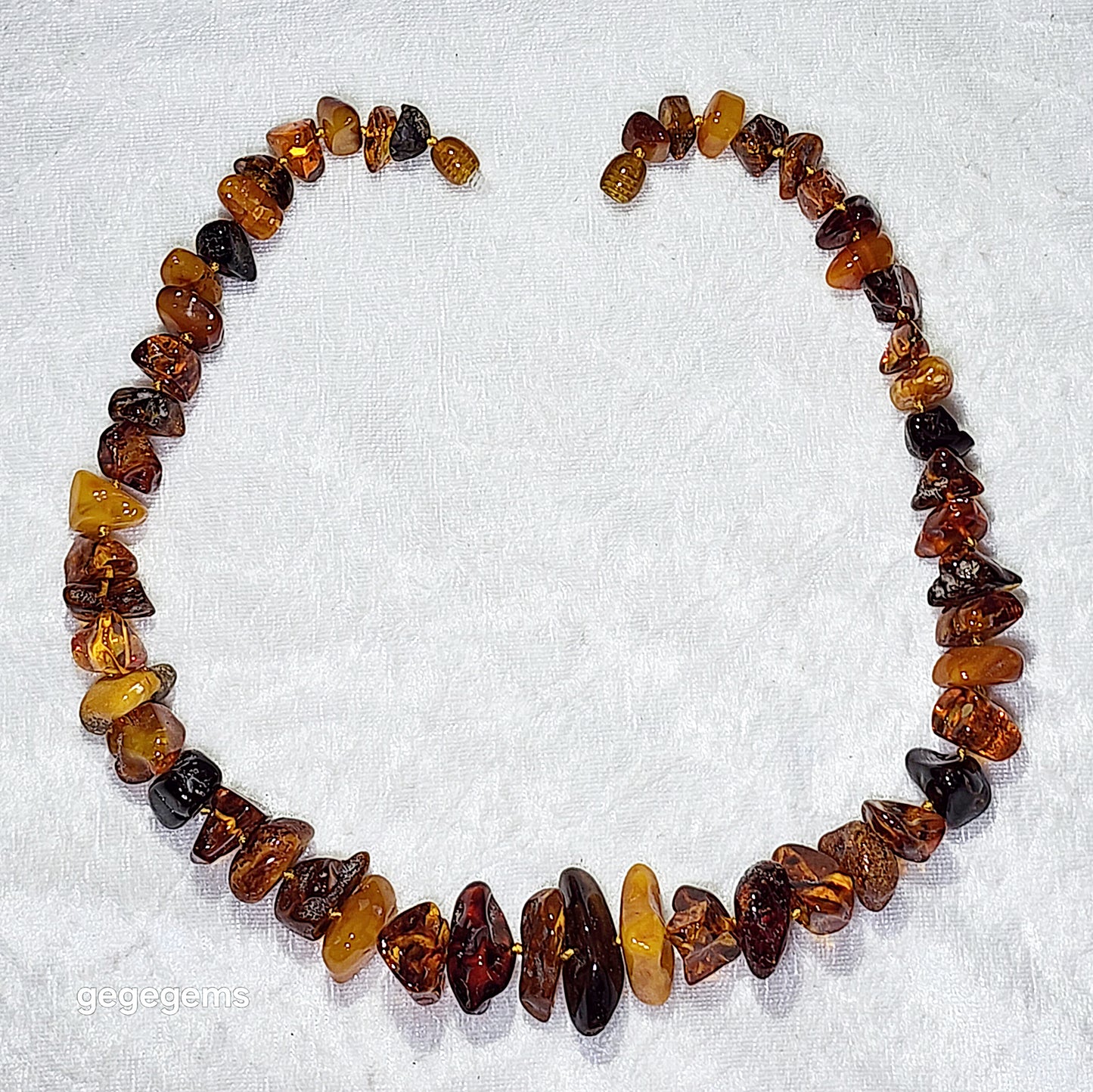 Gegegems Collection 39g premium Baltic wine red & golden yellow Amber and Butterscotch Amber freeform progressive size necklace 精品天然波罗的海酒紅金黄琥珀蜜蜡塔链項链