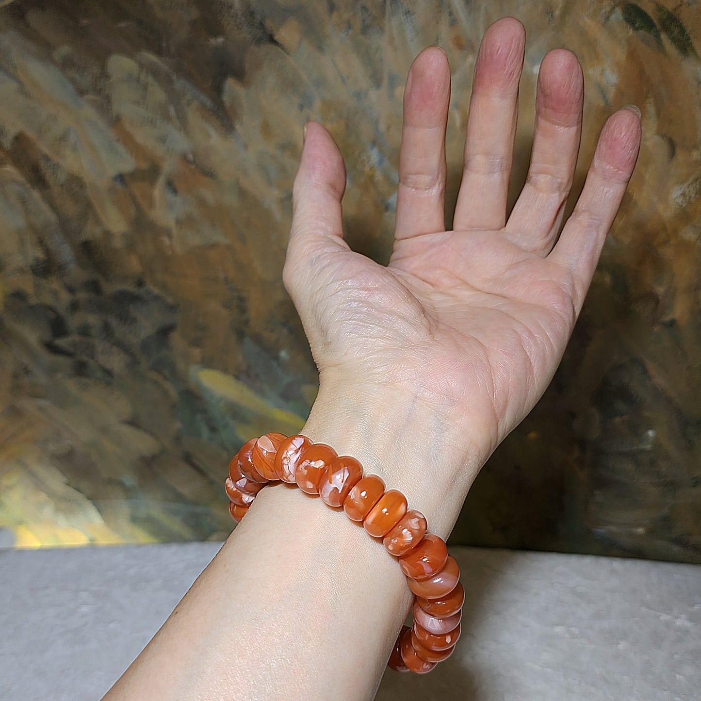 14.5mm Premium Sichuan Lianhe Nan Hong sprindrift abacus beads bracelet 精品川料联合飘白花算盘珠手链