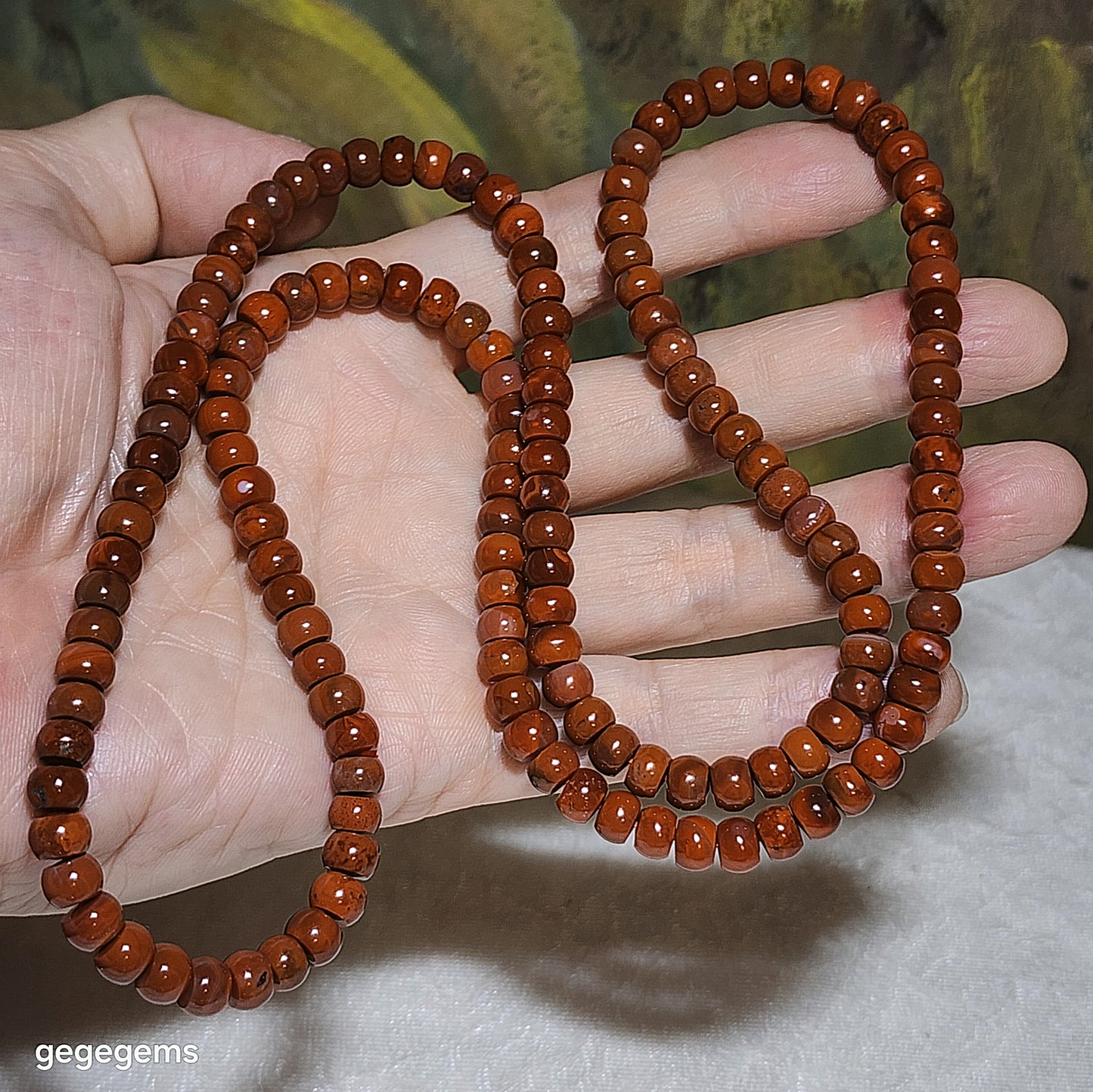 6.2mm Premium Waxi Nan Hong patinaed deep persimmon oxblood red traditional old style beads necklace multiple loops bracelet 精品瓦西南紅包漿深柿子红牛血红老型珠項链多圈手链