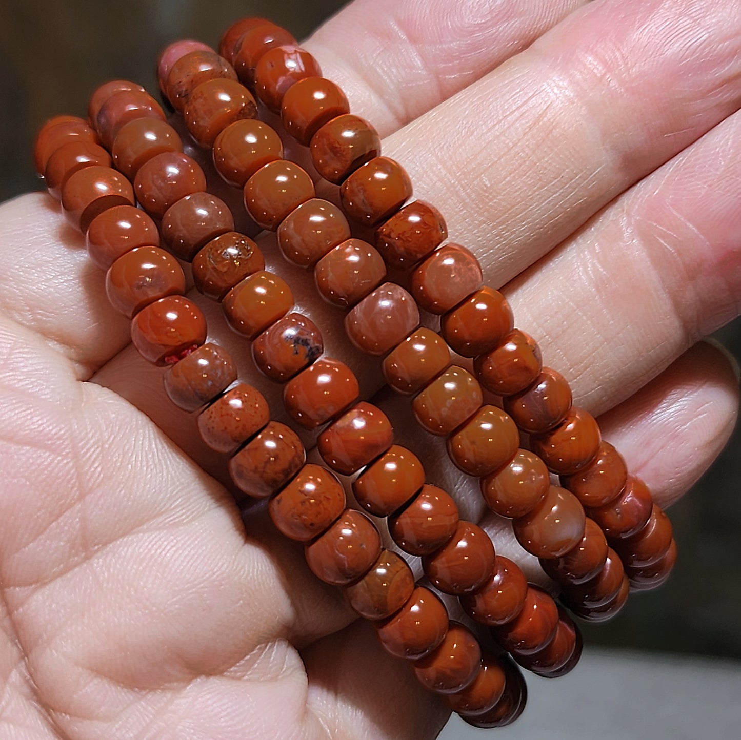6.2mm Premium Waxi Nan Hong patinaed deep persimmon oxblood red traditional old style beads necklace multiple loops bracelet 精品瓦西南紅包漿深柿子红牛血红老型珠項链多圈手链