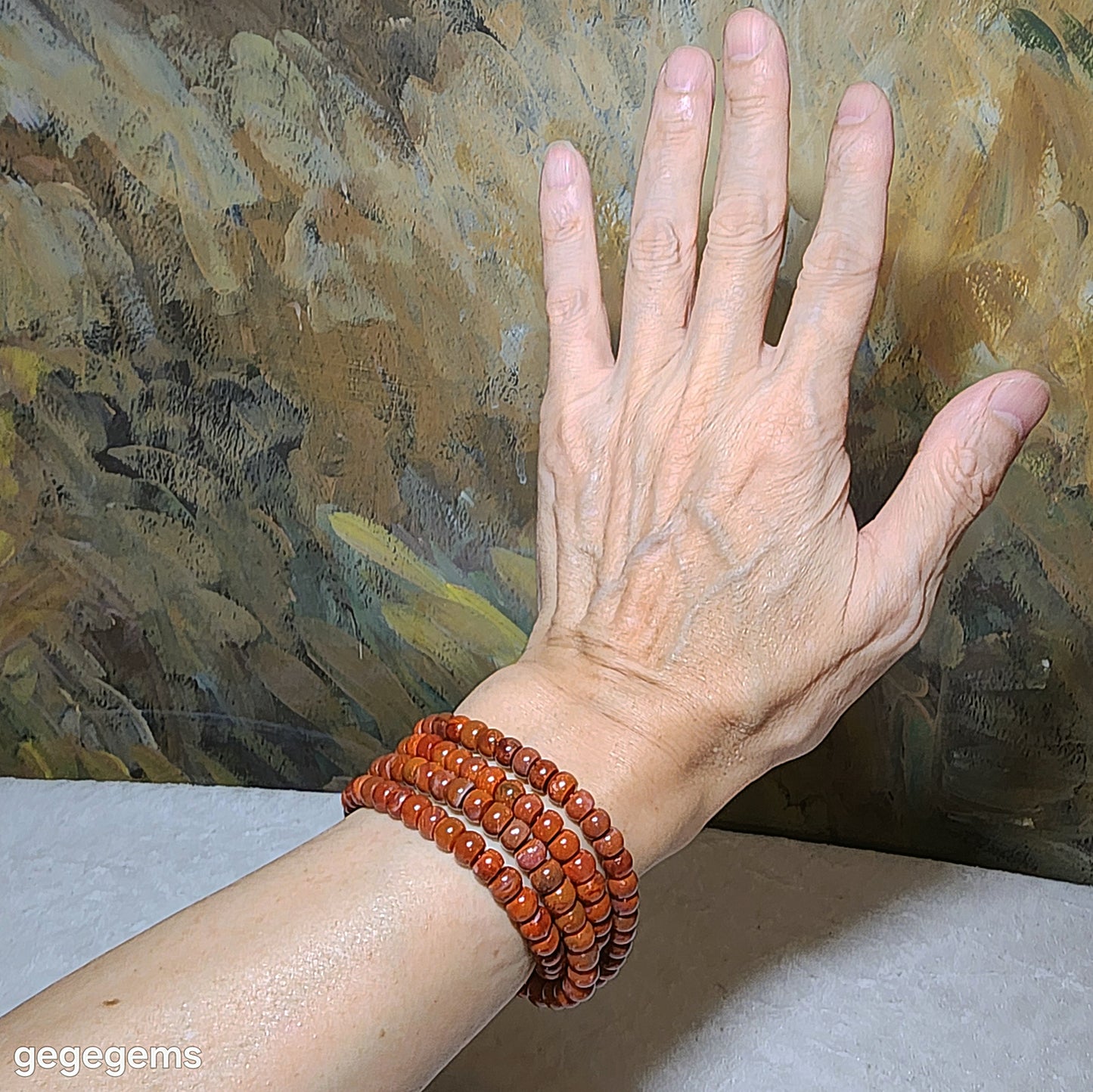6.2mm Premium Waxi Nan Hong patinaed deep persimmon oxblood red traditional old style beads necklace multiple loops bracelet 精品瓦西南紅包漿深柿子红牛血红老型珠項链多圈手链