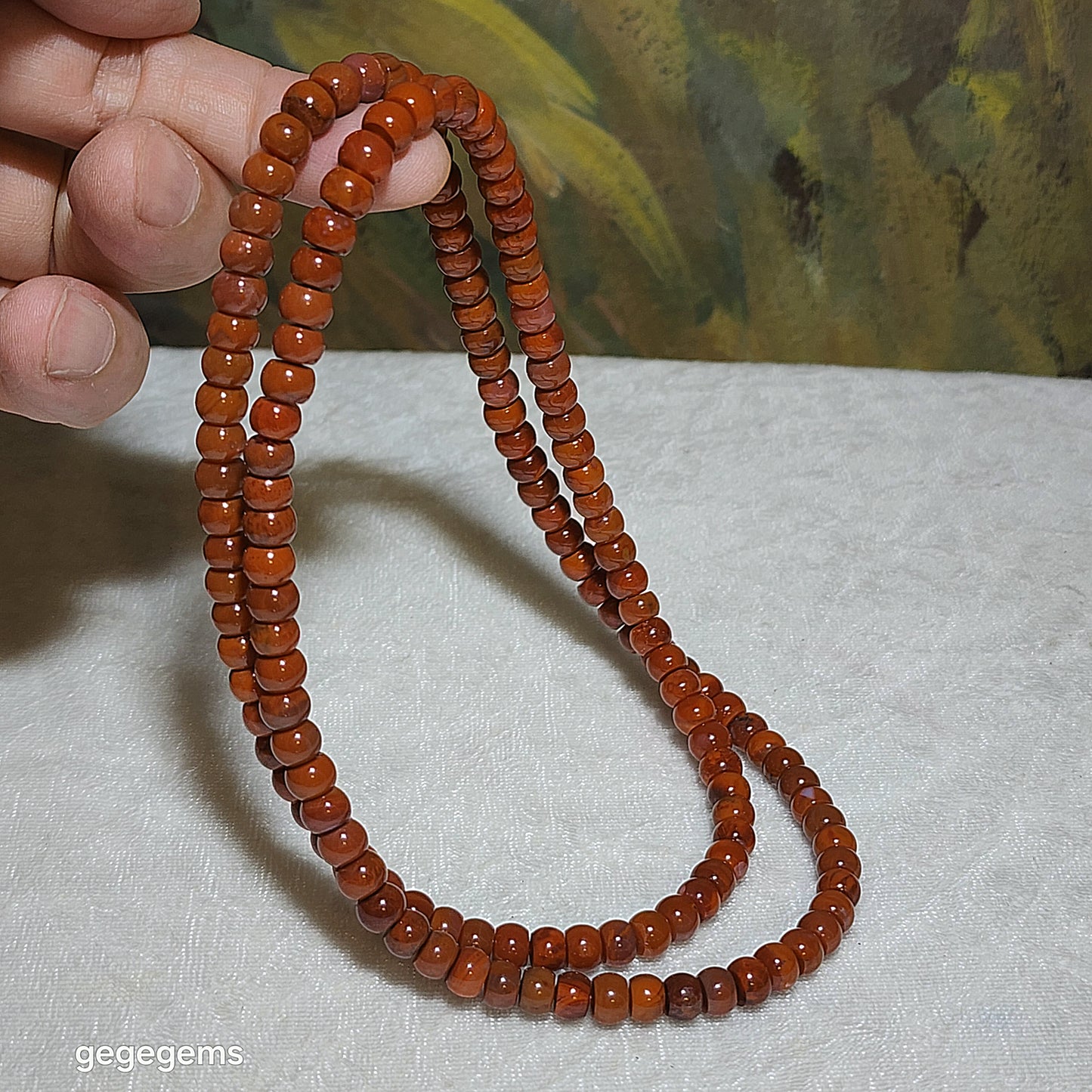 6.2mm Premium Waxi Nan Hong patinaed deep persimmon oxblood red traditional old style beads necklace multiple loops bracelet 精品瓦西南紅包漿深柿子红牛血红老型珠項链多圈手链