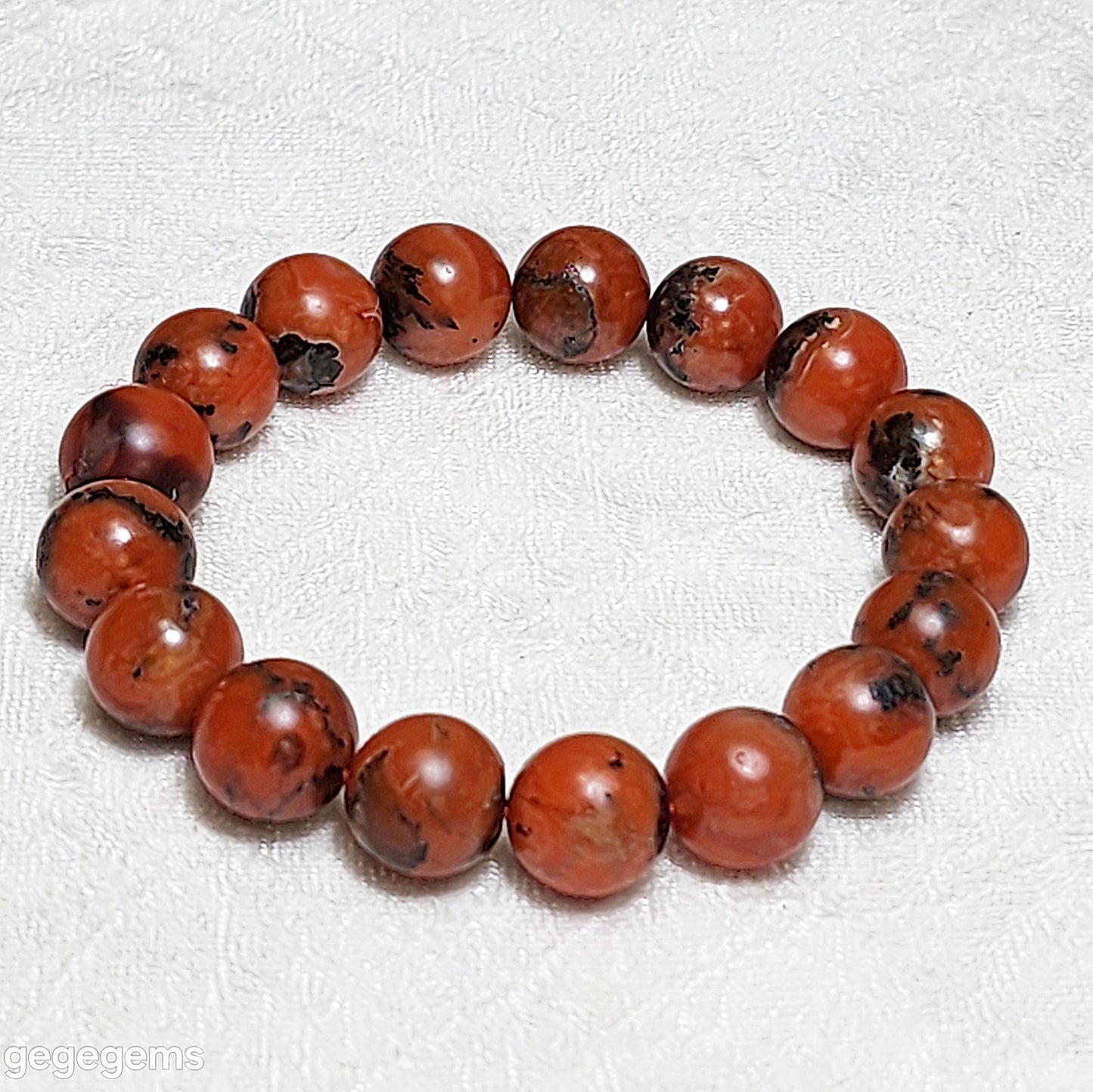 13mm+ Premium Baoshan Nan Hong deep persimmon red with stone skin bracelet 优质保山南红深柿子带铁皮手链
