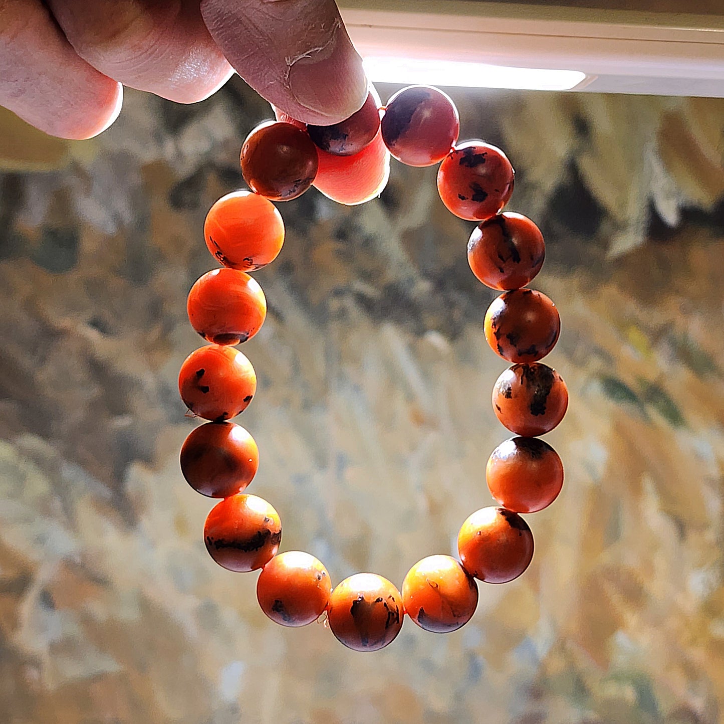 13mm+ Premium Baoshan Nan Hong deep persimmon red with stone skin bracelet 优质保山南红深柿子带铁皮手链