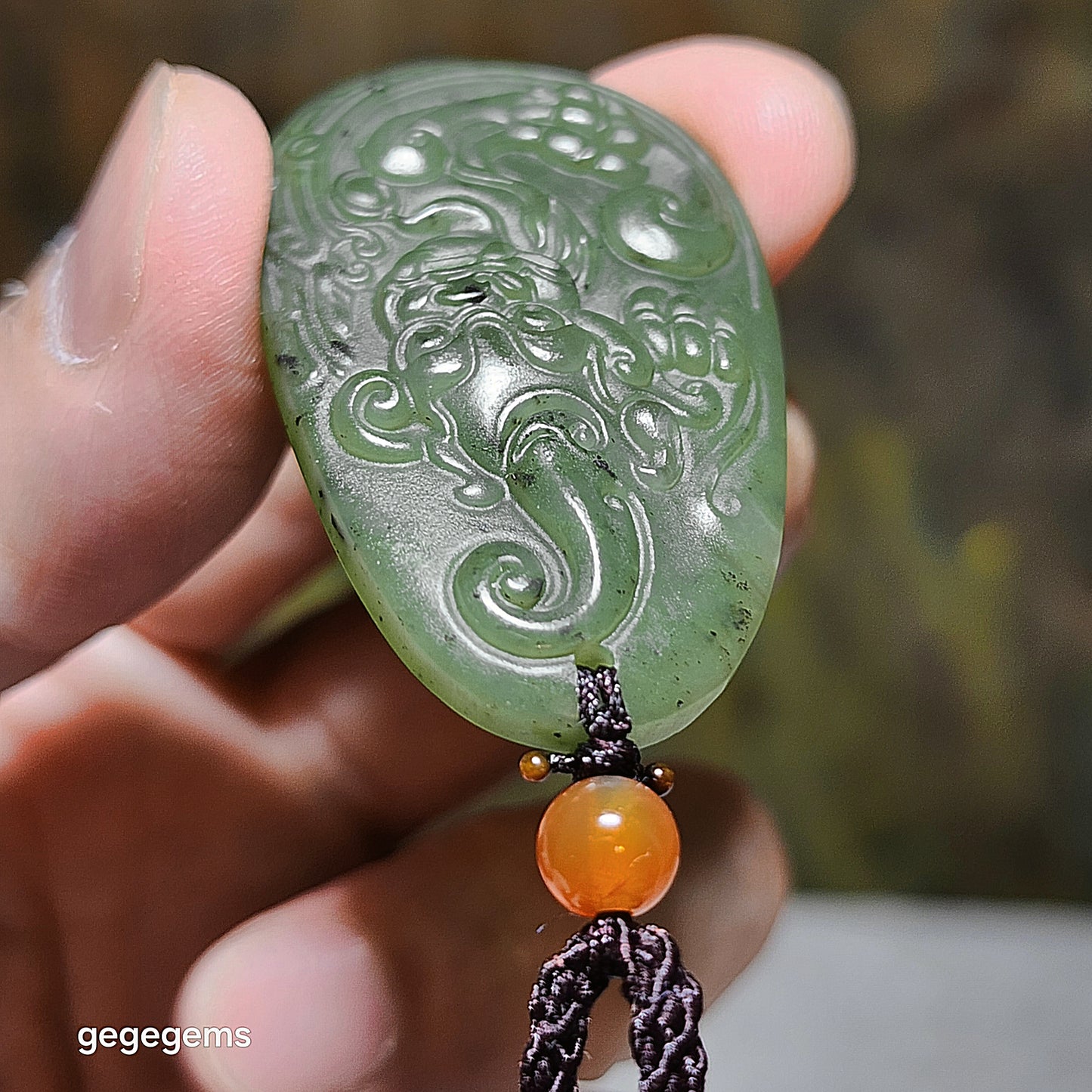 Premium Nephrite Biyu Pi Xiu Ancient Totem Jade pendant (with certificate) 和田玉碧玉貔貅古兽护主吊坠(带证书)