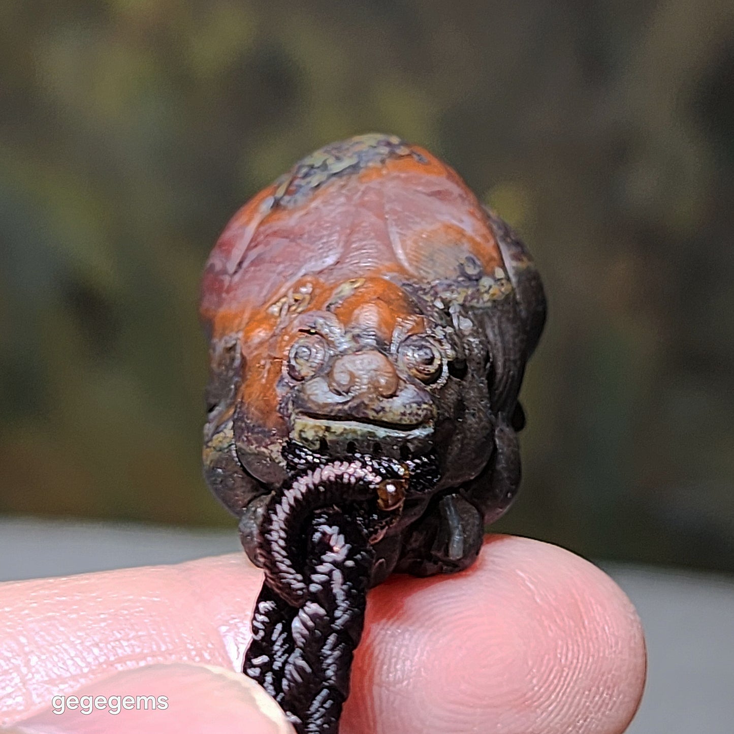 34mm Baoshan Nan Hong Adong Zhai with "skin" carved 3 dimensional Pi Xiu pendant 保山南红阿东寨带皮立体貔貅吊坠