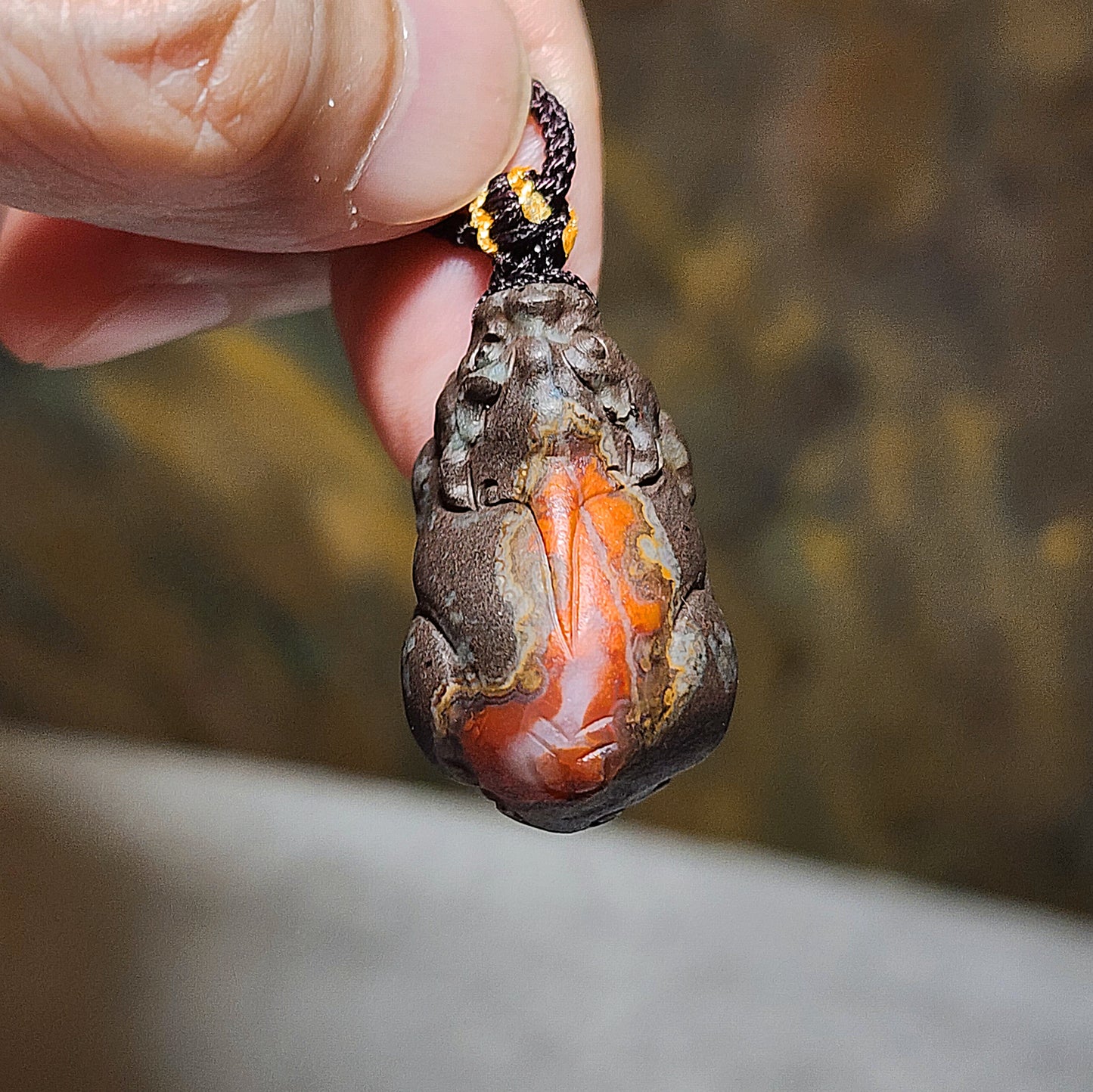29.8mm Baoshan Nan Hong Adong Zhai with "skin" carved 3 dimensional Pi Xiu pendant 保山南红阿东寨带皮立体貔貅吊坠 #2