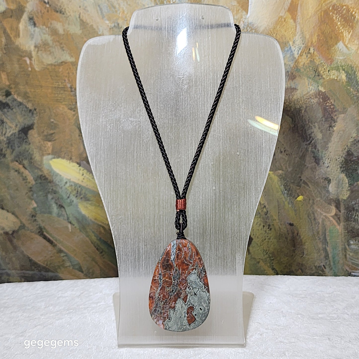 65 grams Baoshan Nan Hong Da Heidong with "skin" natural Landscape pattern pendant 保山南红大黑洞带皮天然山水图案大吊坠