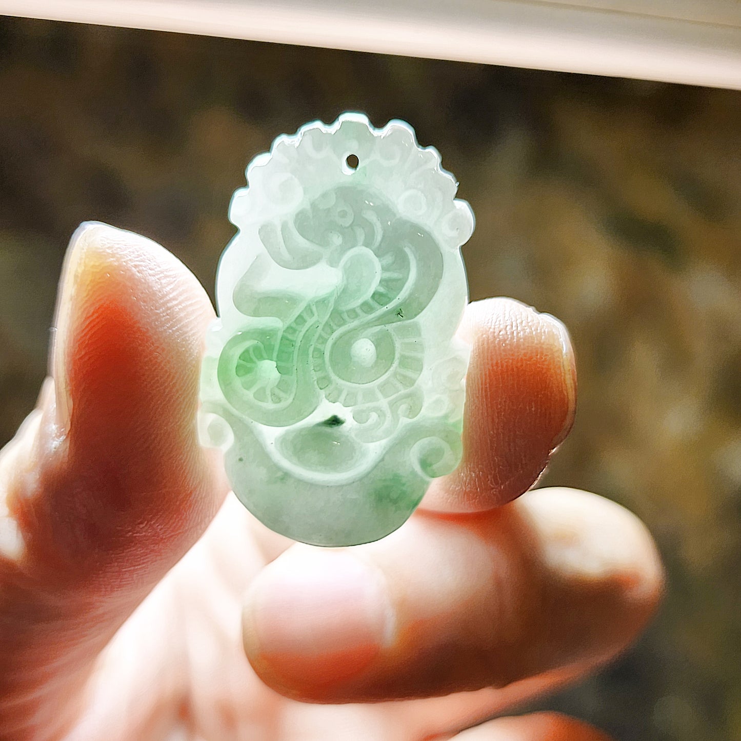 Type A Jadeite light green Chinese Zodiac Snake pendant (free necklace cord) 翡翠飘绿生肖蛇吊坠(送項链绳) #6