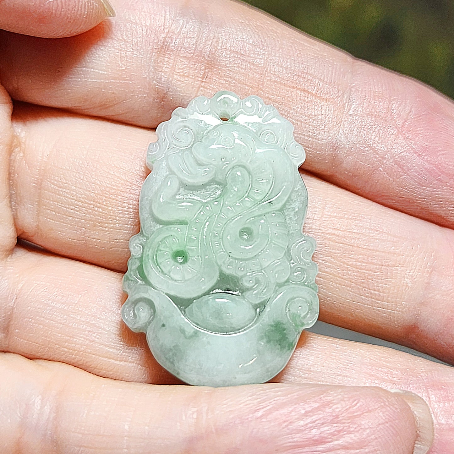 Type A Jadeite light green Chinese Zodiac Snake pendant (free necklace cord) 翡翠飘绿生肖蛇吊坠(送項链绳) #6