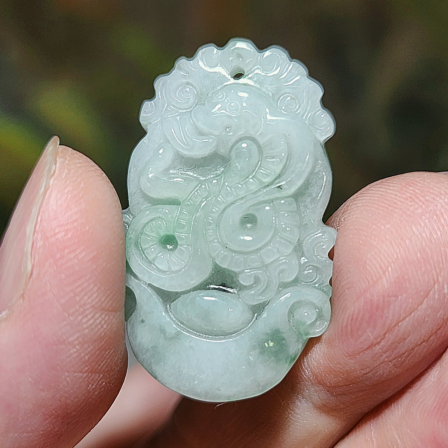 Type A Jadeite light green Chinese Zodiac Snake pendant (free necklace cord) 翡翠飘绿生肖蛇吊坠(送項链绳) #6
