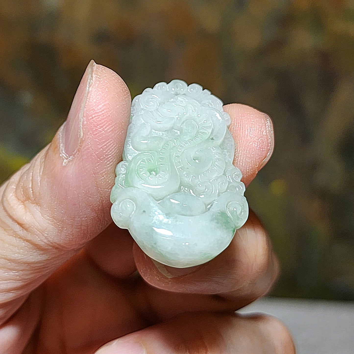 Type A Jadeite light green Chinese Zodiac Snake pendant (free necklace cord) 翡翠飘绿生肖蛇吊坠(送項链绳) #6