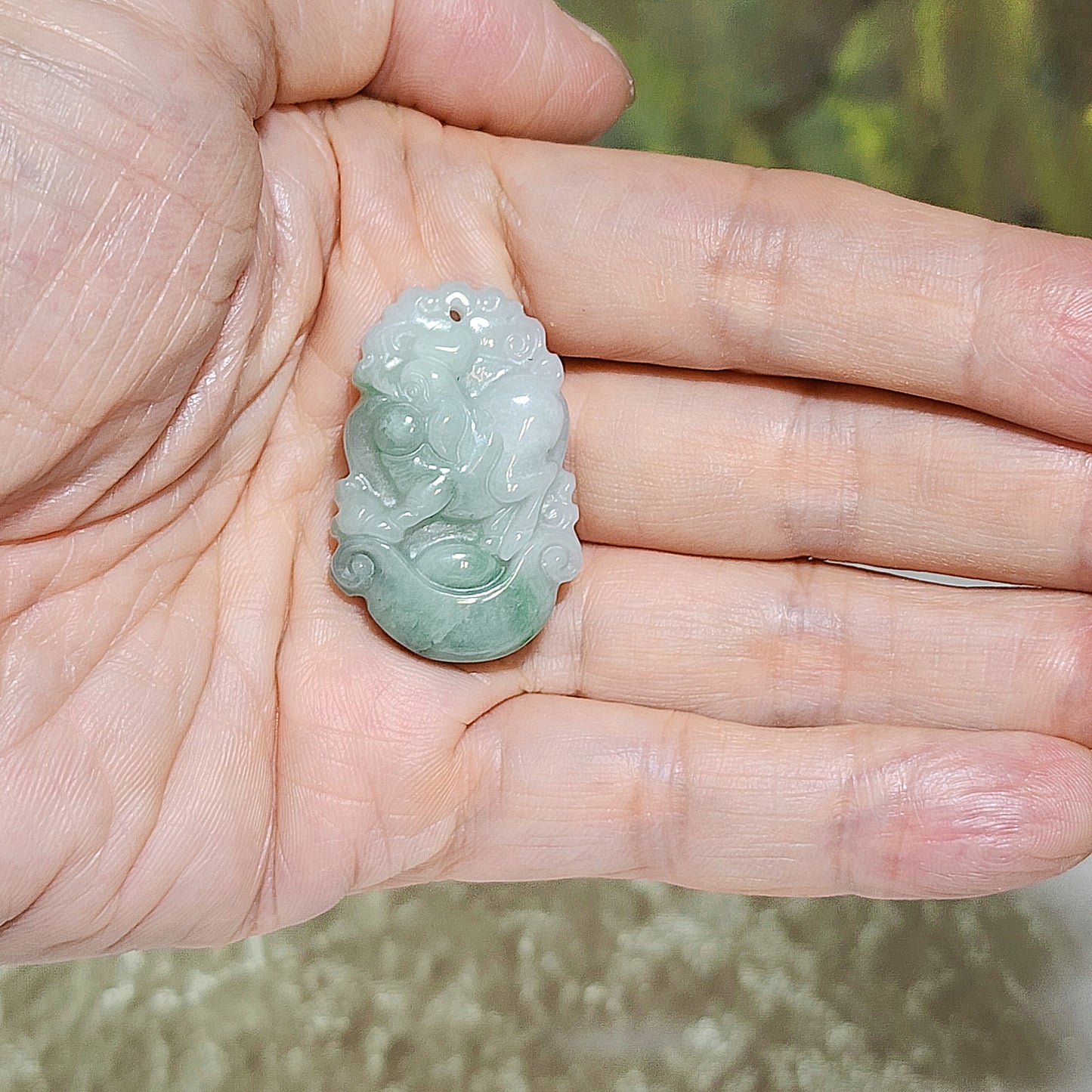 Type A Jadeite light green Chinese Zodiac Pig pendant (free necklace cord) 翡翠飘绿生肖豬吊坠(送項链绳) #5