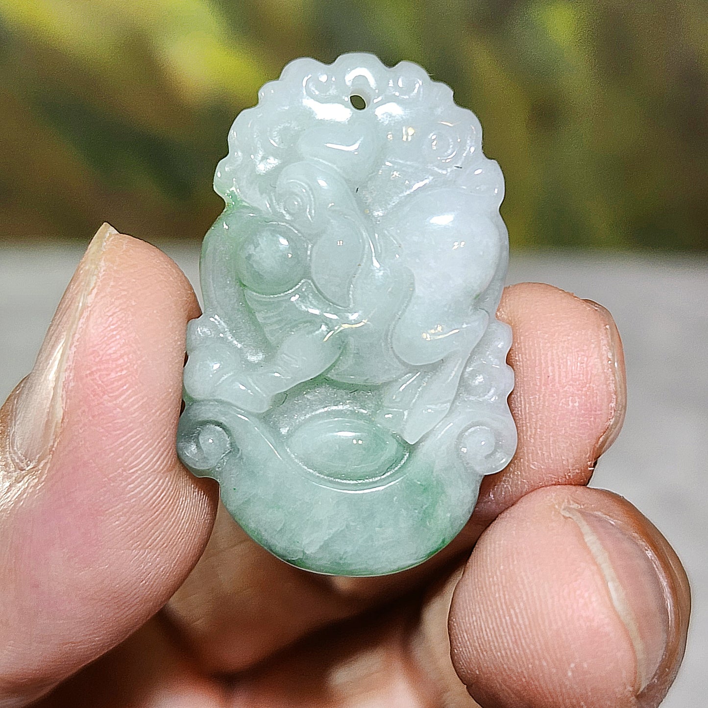 Type A Jadeite light green Chinese Zodiac Pig pendant (free necklace cord) 翡翠飘绿生肖豬吊坠(送項链绳) #5