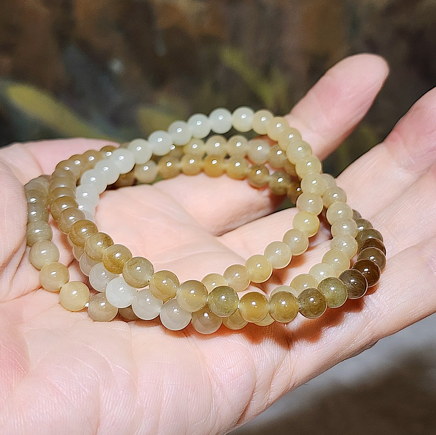 6mm Premium Nephrite different tones caramel brown and light green 108 beads mala necklace multiple loops Jade bracelet (with certificate) 精品和田玉深浅糖青白108项链多圈手链(带证书)