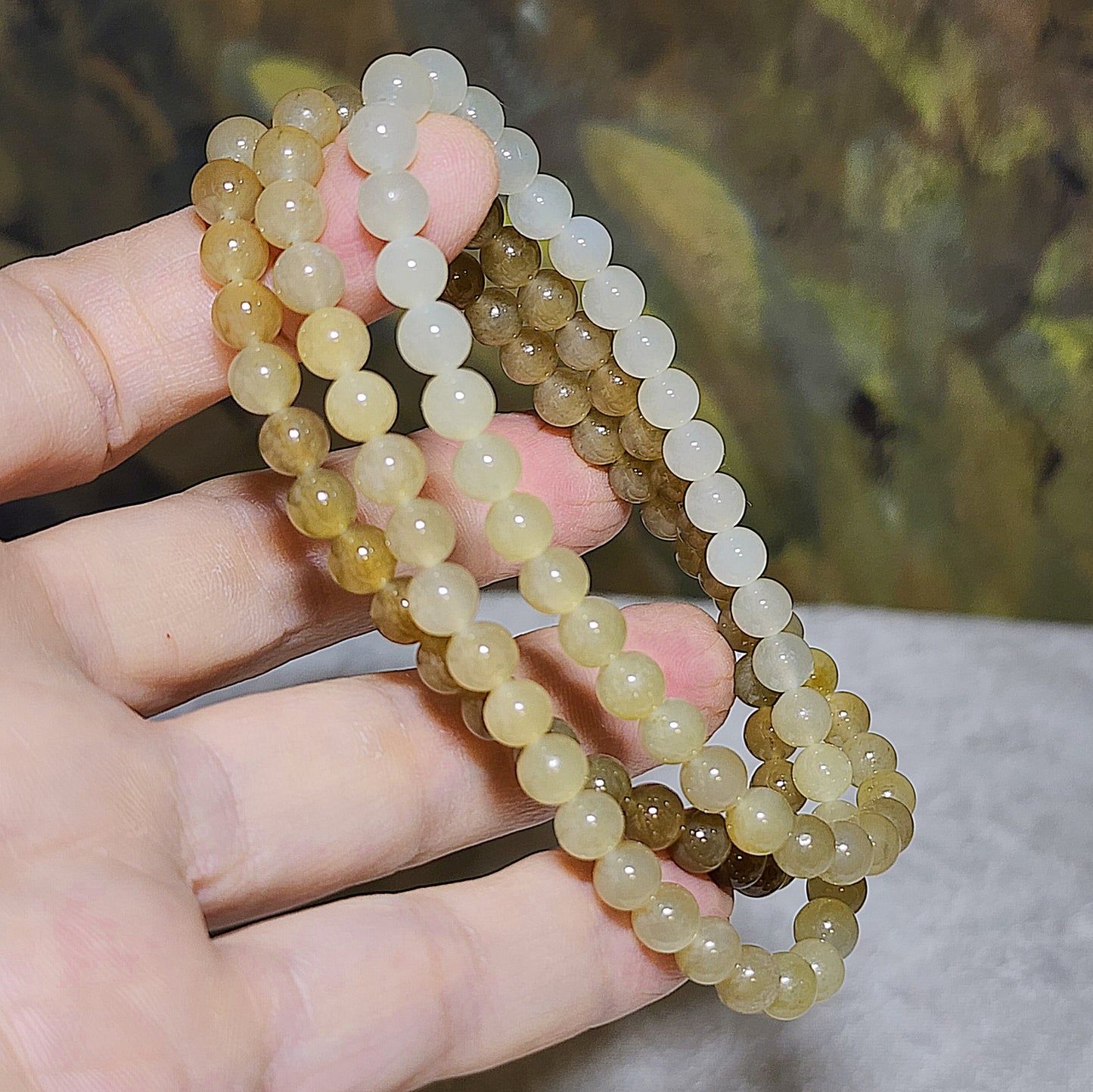 6mm Premium Nephrite different tones caramel brown and light green 108 beads mala necklace multiple loops Jade bracelet (with certificate) 精品和田玉深浅糖青白108项链多圈手链(带证书)