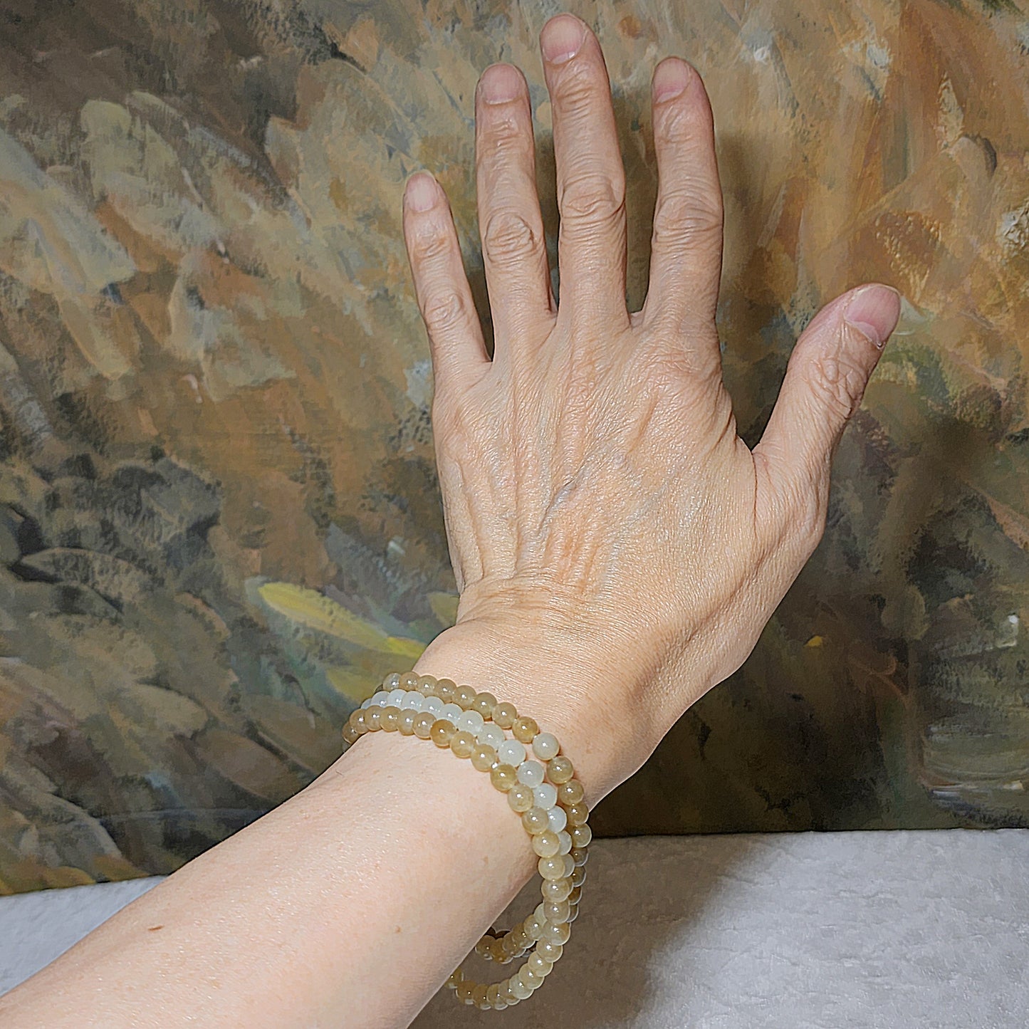 6mm Premium Nephrite different tones caramel brown and light green 108 beads mala necklace multiple loops Jade bracelet (with certificate) 精品和田玉深浅糖青白108项链多圈手链(带证书)