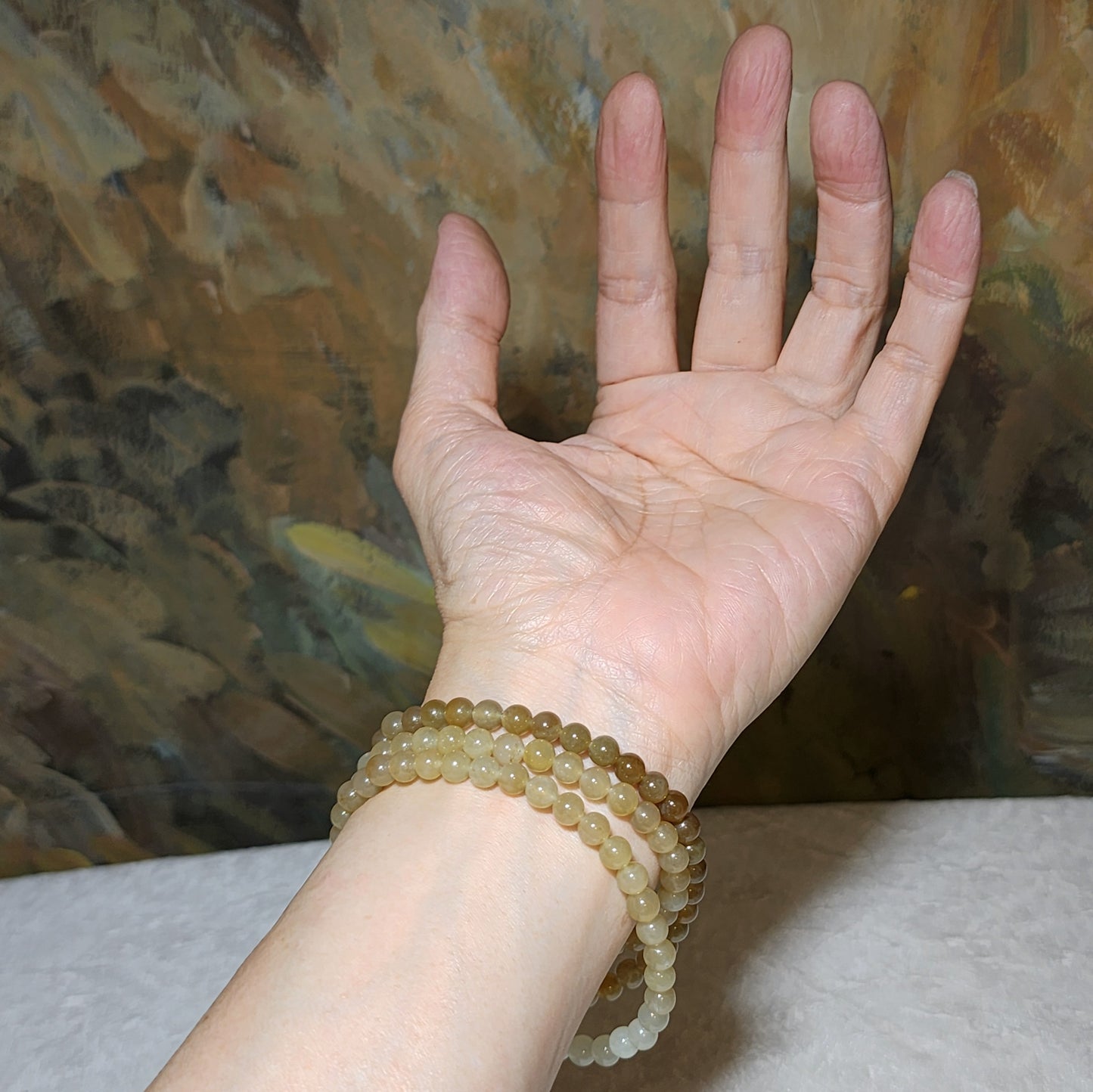 6mm Premium Nephrite different tones caramel brown and light green 108 beads mala necklace multiple loops Jade bracelet (with certificate) 精品和田玉深浅糖青白108项链多圈手链(带证书)
