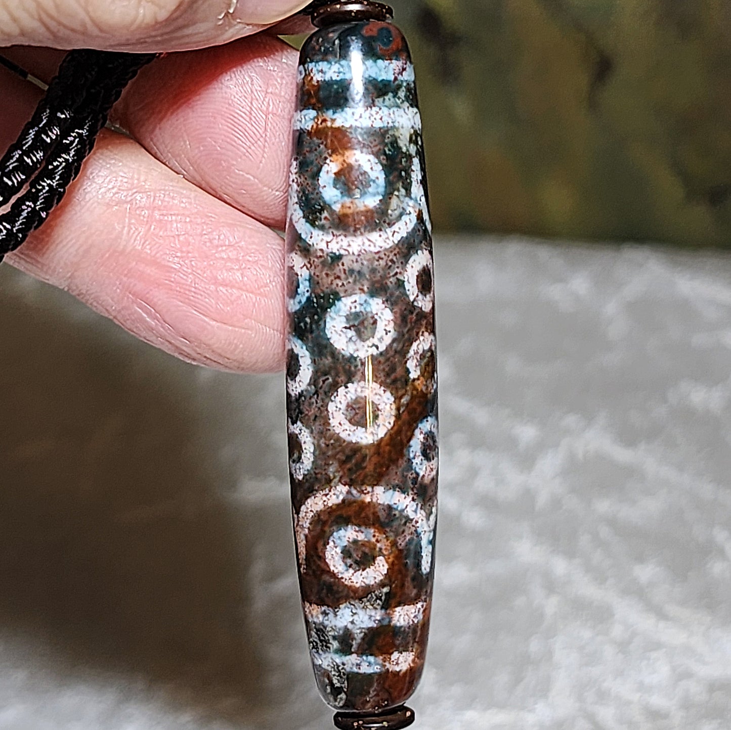 65.8mm Aged Tibetan Xang Xung (Zhang Zhung) 21 Eyes Dzi with lots of small red spots pendant 西藏老矿象雄满细朱砂二十一眼天珠(带证书)