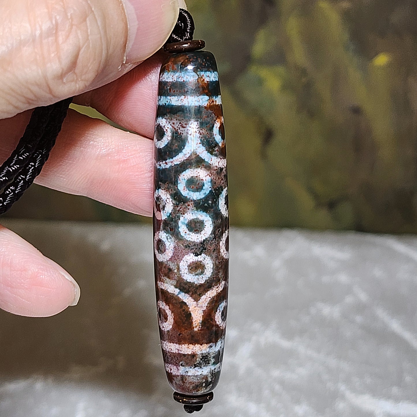 65.8mm Aged Tibetan Xang Xung (Zhang Zhung) 21 Eyes Dzi with lots of small red spots pendant 西藏老矿象雄满细朱砂二十一眼天珠(带证书)