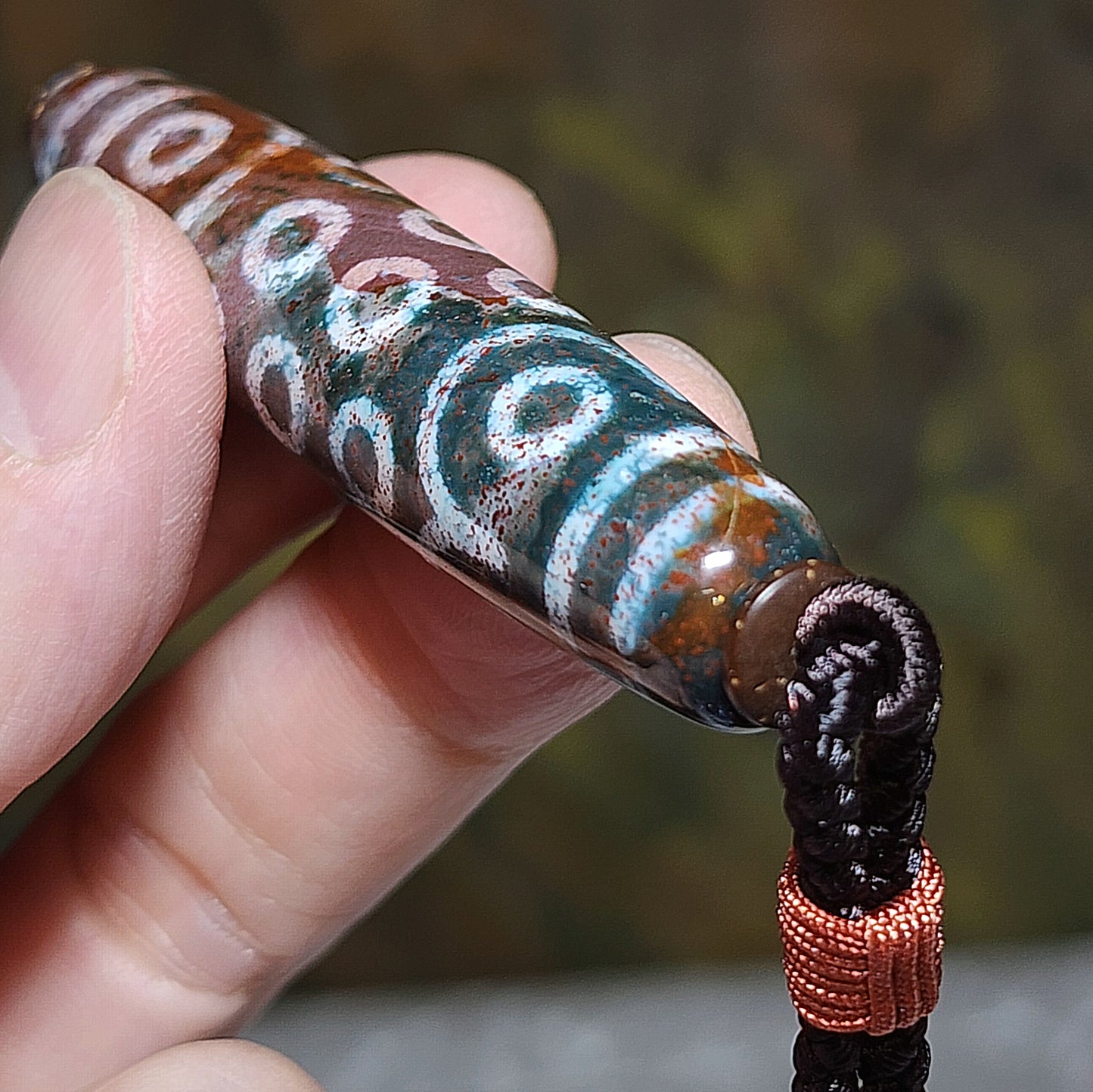 65.8mm Aged Tibetan Xang Xung (Zhang Zhung) 21 Eyes Dzi with lots of small red spots pendant 西藏老矿象雄满细朱砂二十一眼天珠(带证书)