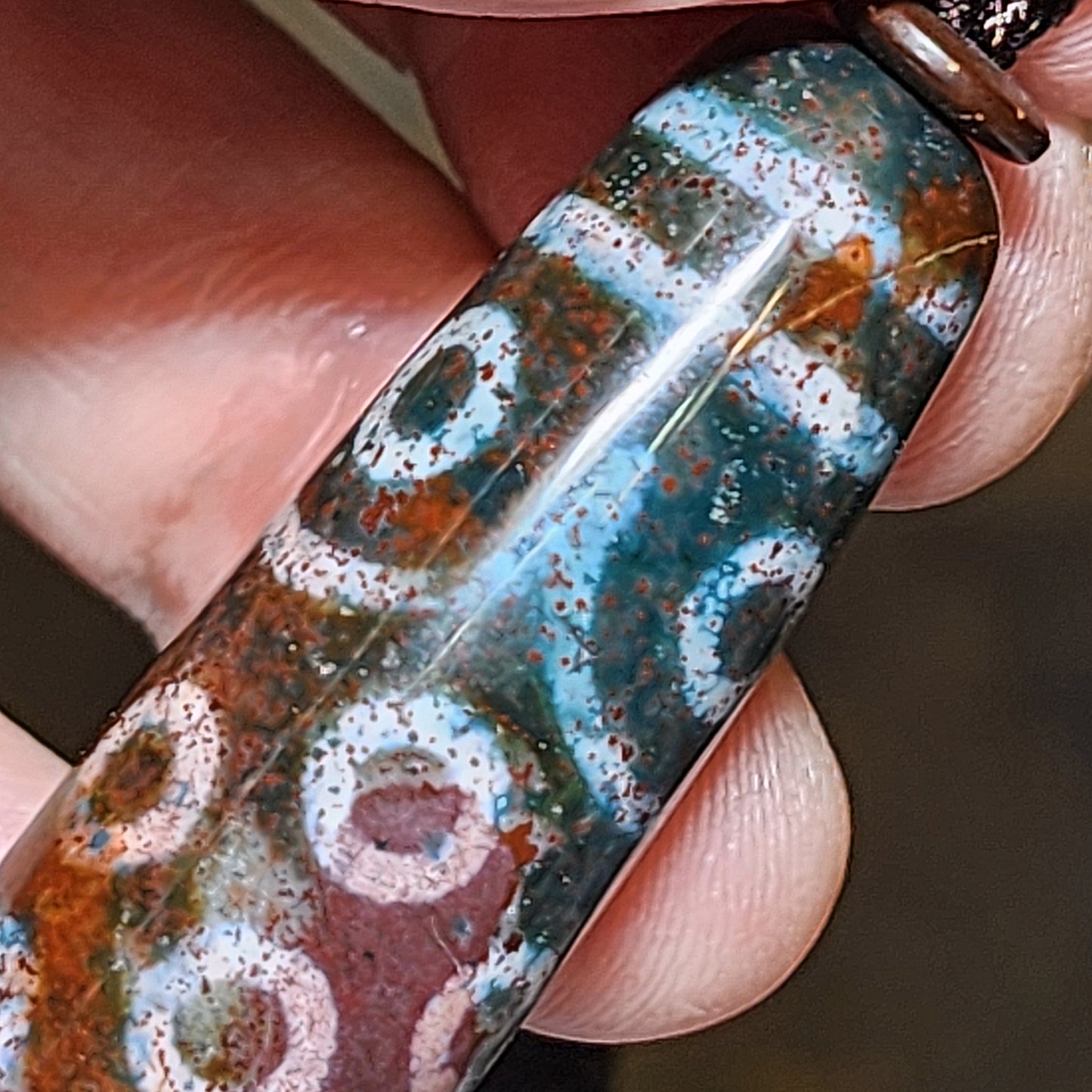 65.8mm Aged Tibetan Xang Xung (Zhang Zhung) 21 Eyes Dzi with lots of small red spots pendant 西藏老矿象雄满细朱砂二十一眼天珠(带证书)