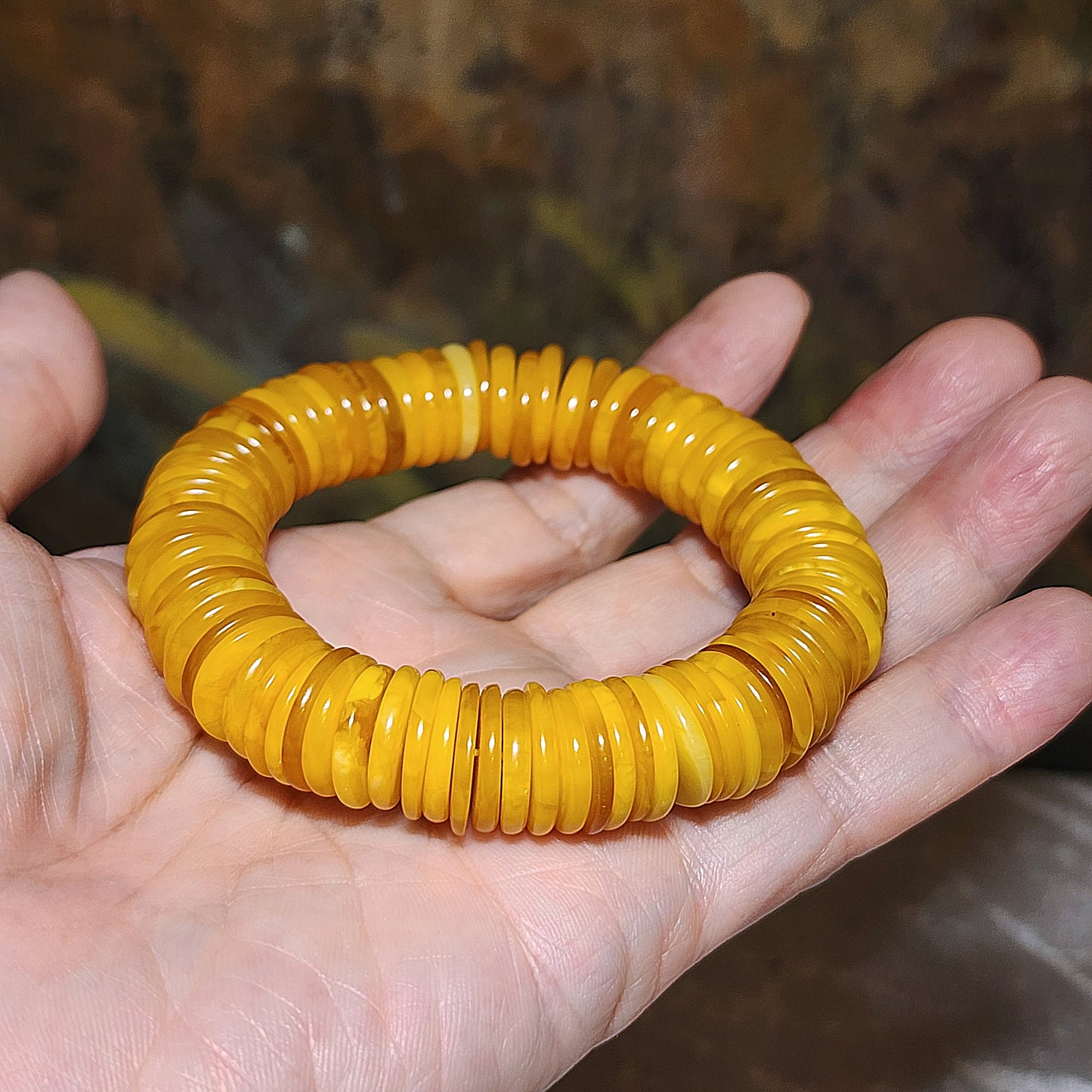 14mm+ Natural Butterscotch Amber donut shape beads bracelet 大尺寸天然蜜蜡平安扣手链